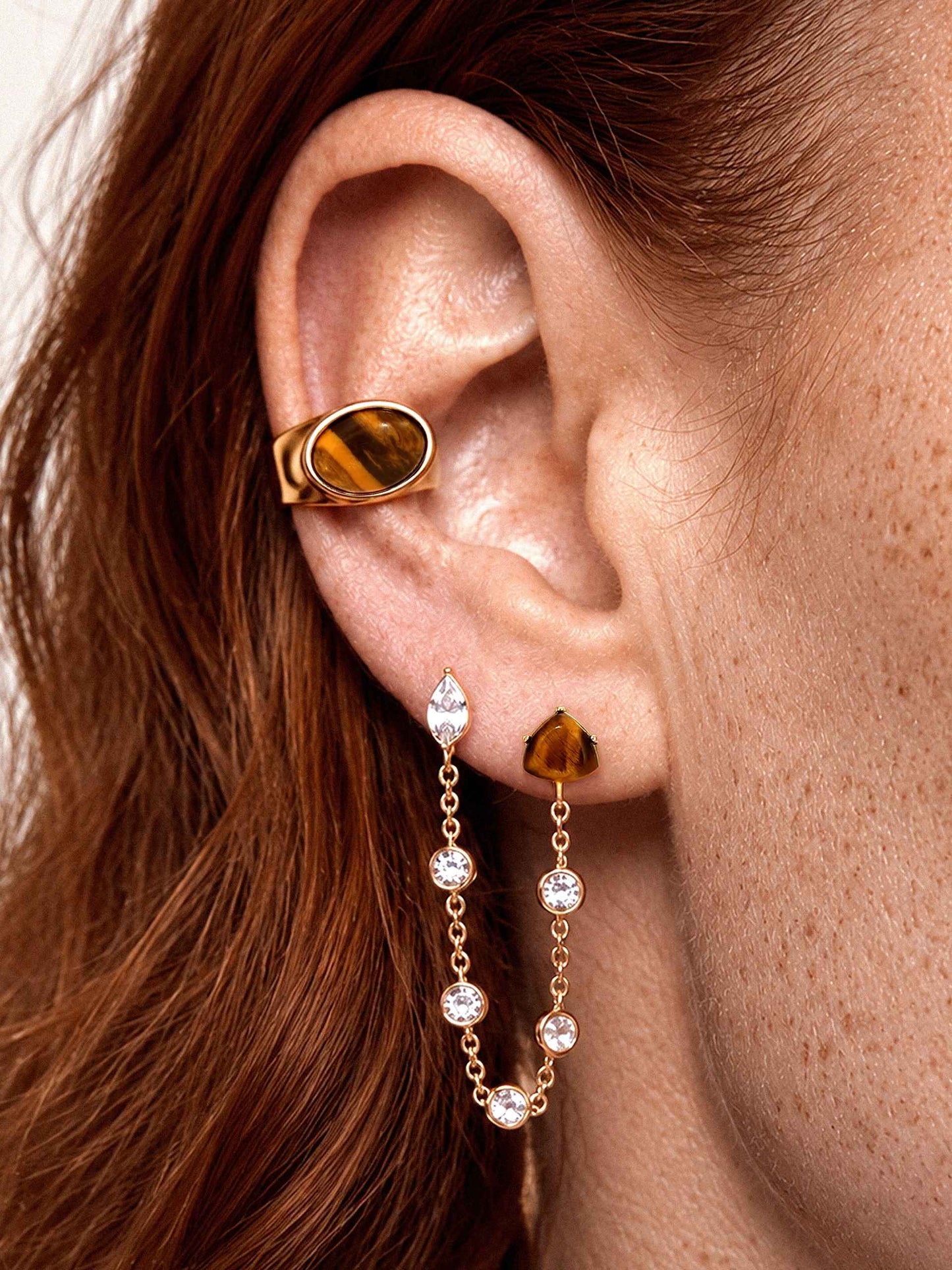 Solstice Double Piercing Set in Tiger's Eye
