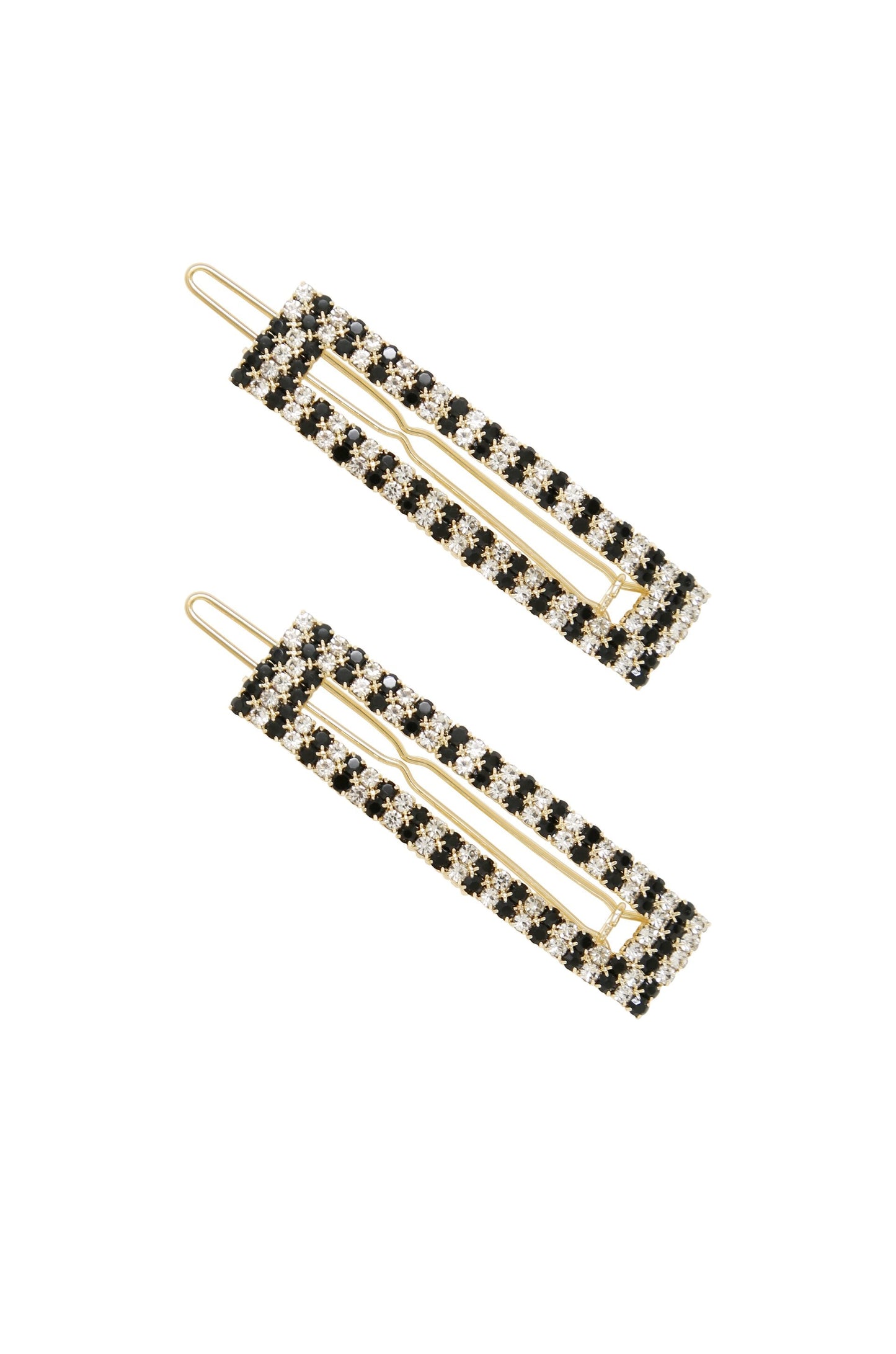 Black & Clear Crystal Rectangle Hair Barrettes on white