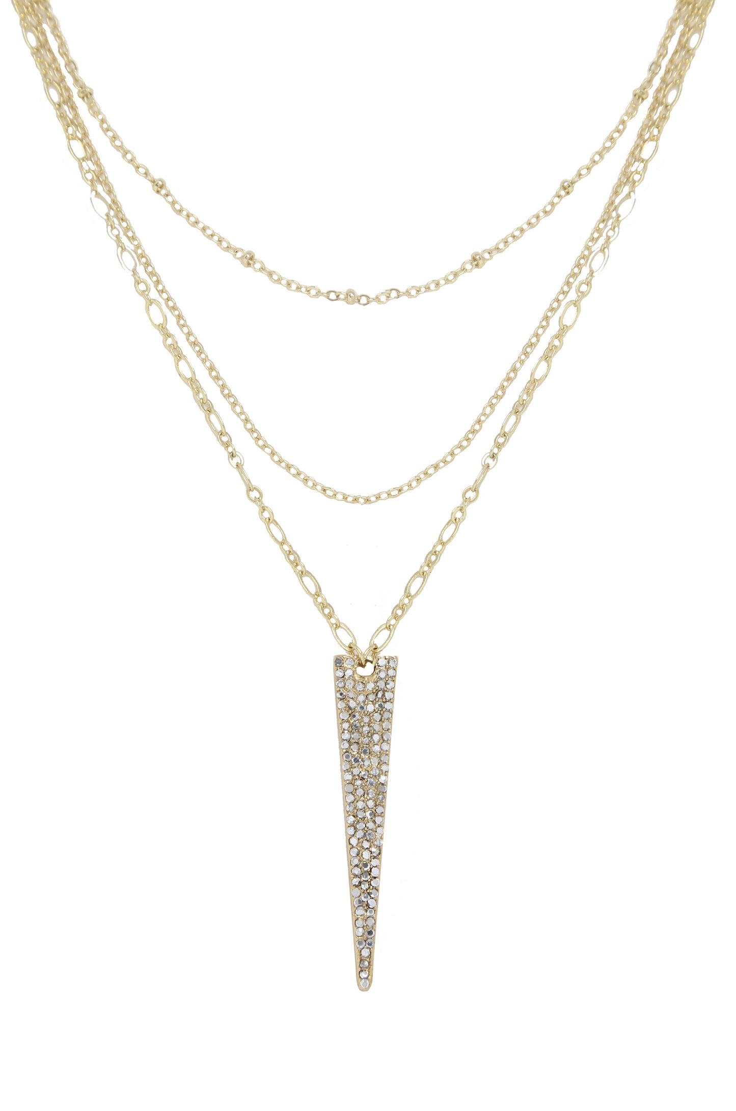 Layered Crystal Spike 18k Gold Plated Necklace on white