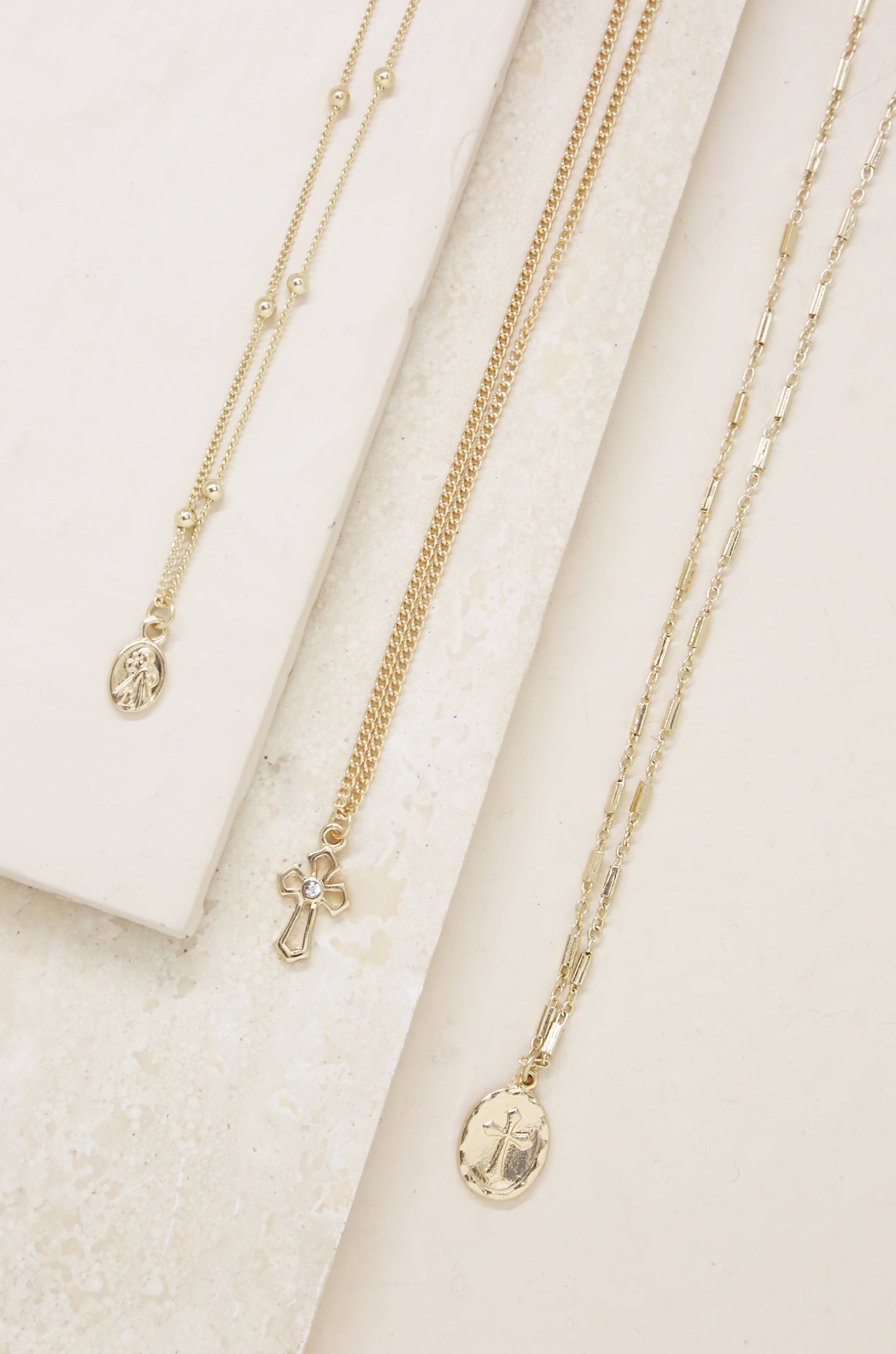 Let's Go Layers 18k Gold Plated Necklace on slate