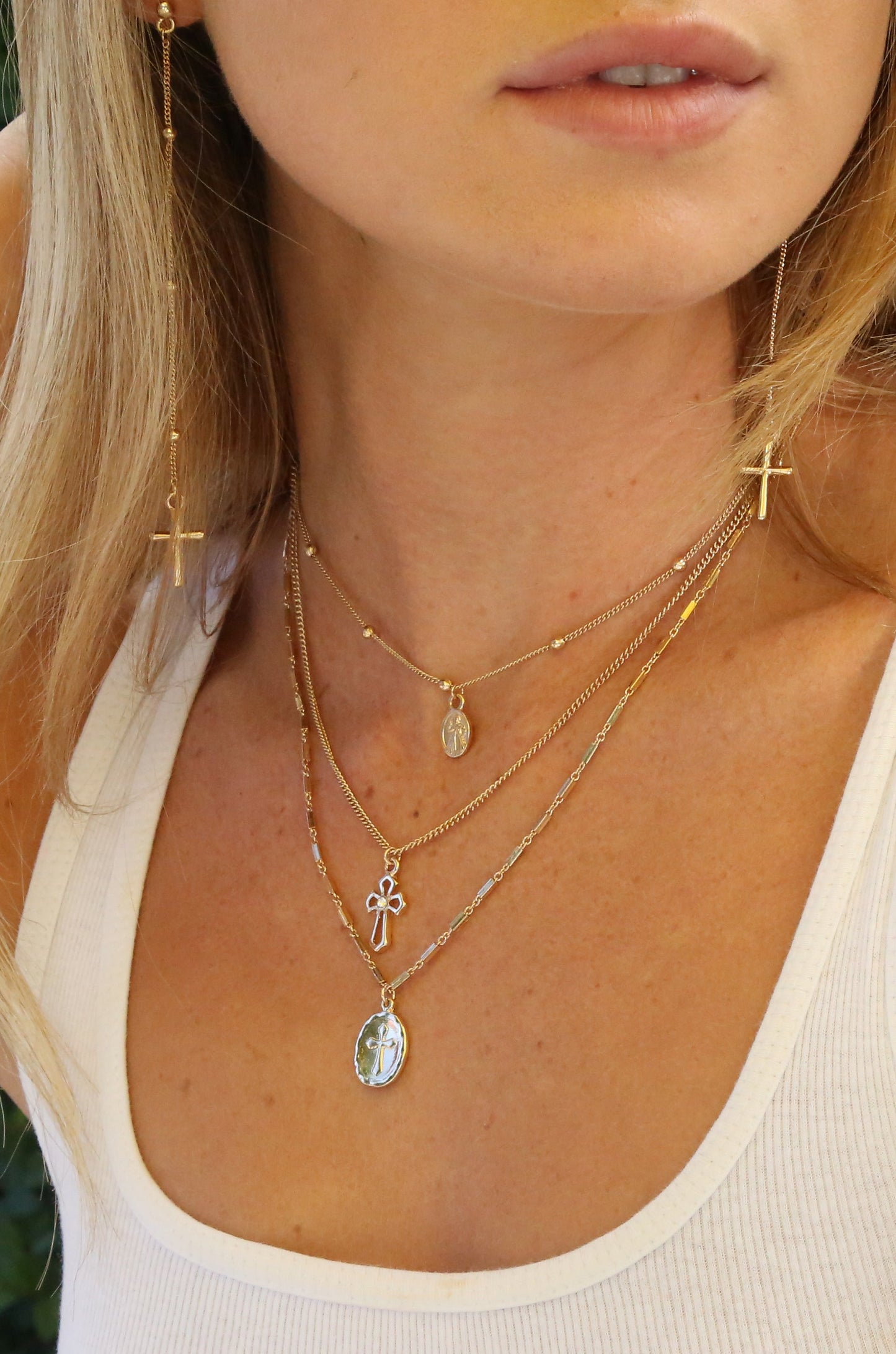 Let's Go Layers 18k Gold Plated Necklace on model
