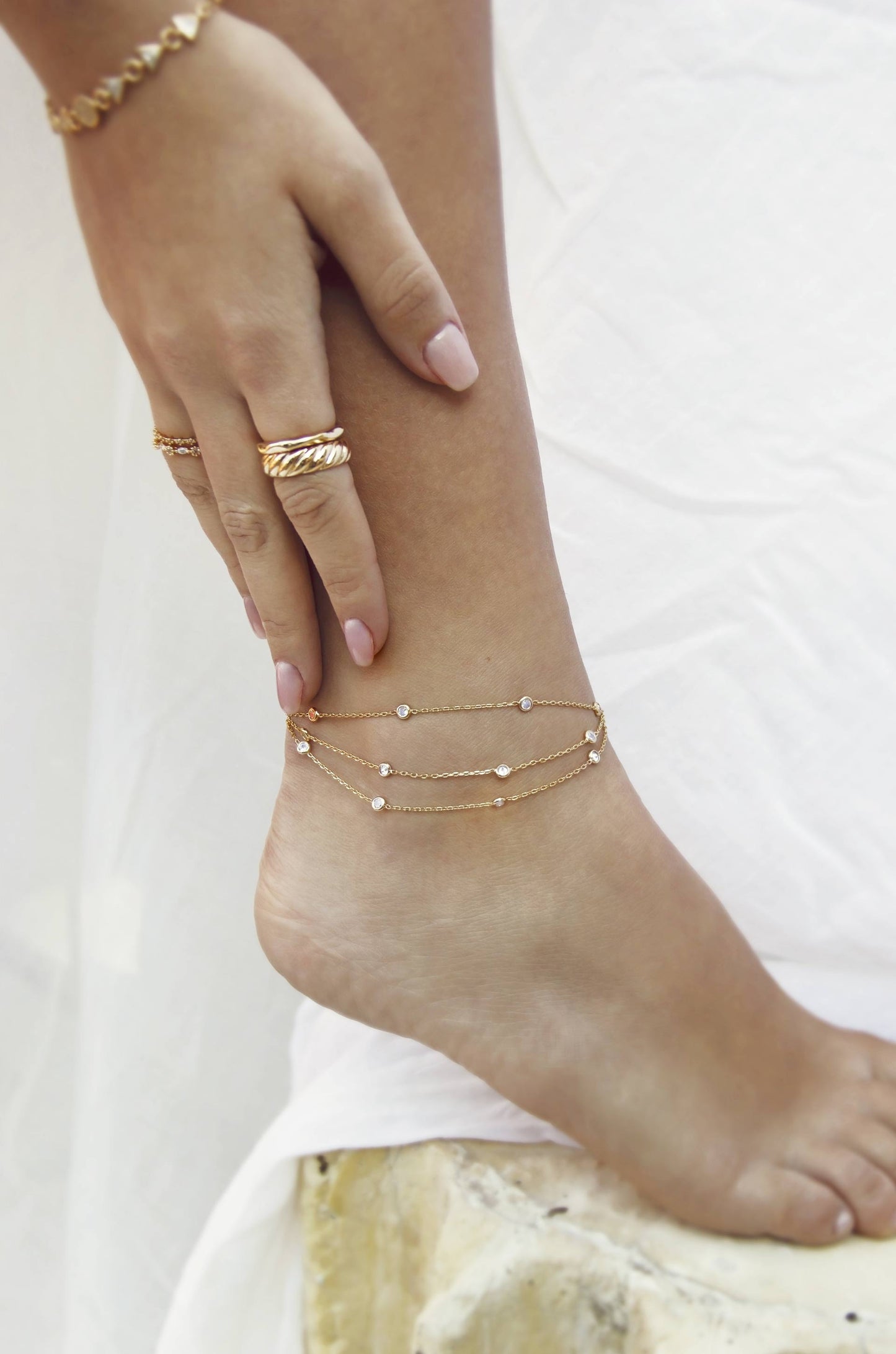 Fine Details Crystal Anklet on model
