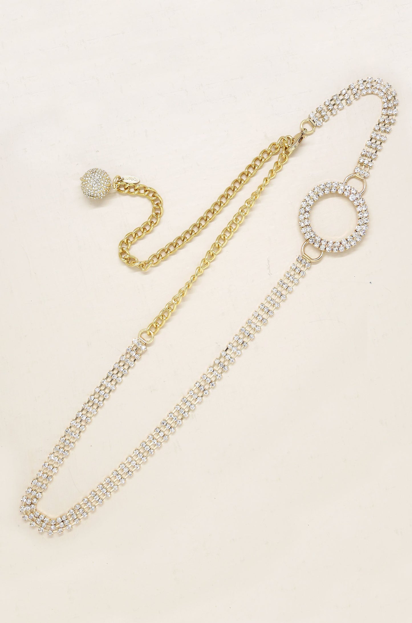 Shining Bright Crystal & Gold Circle Belt on slate background