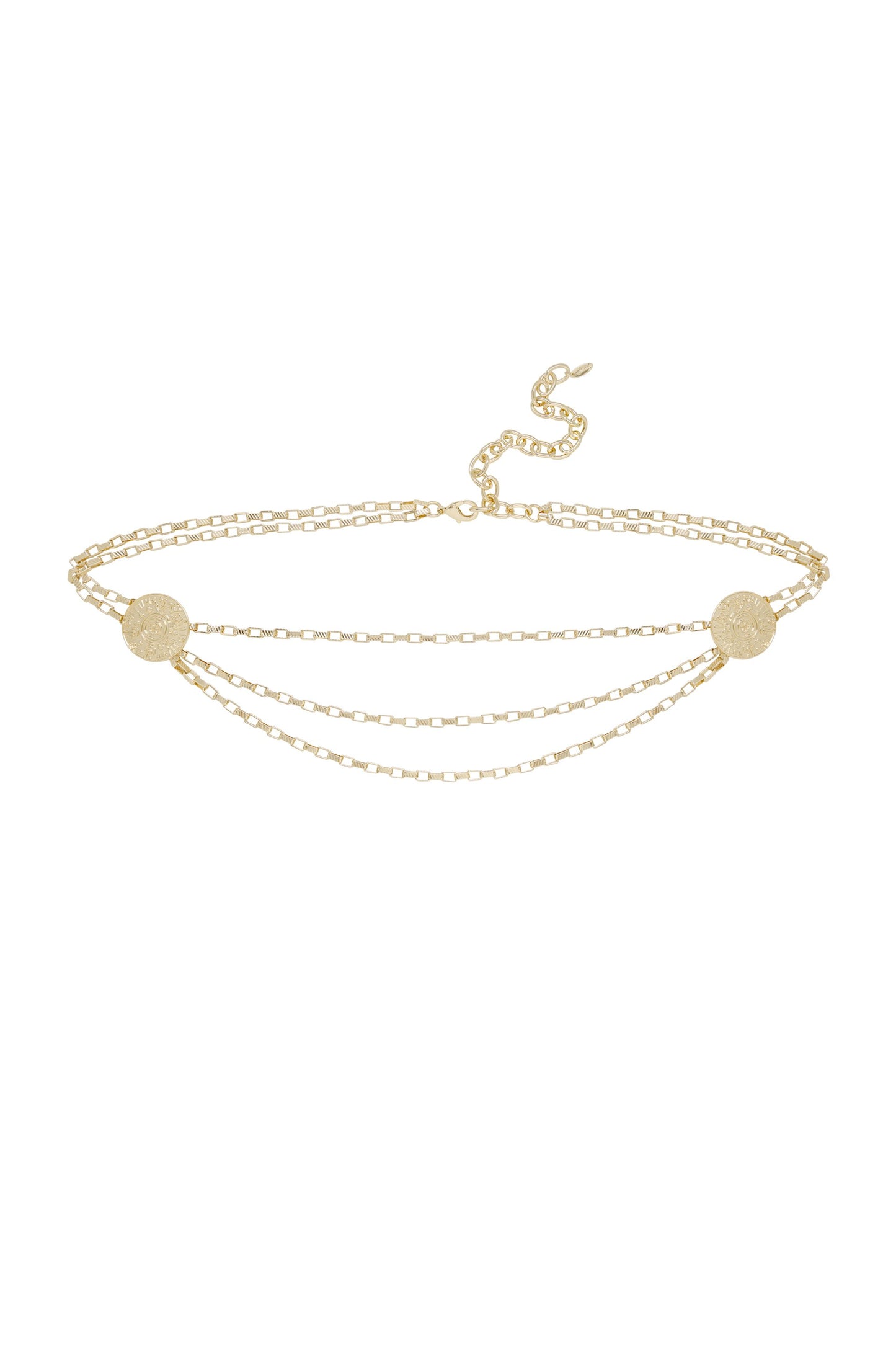 Multi-Chain Coin Dangle Belt in Gold on white background
