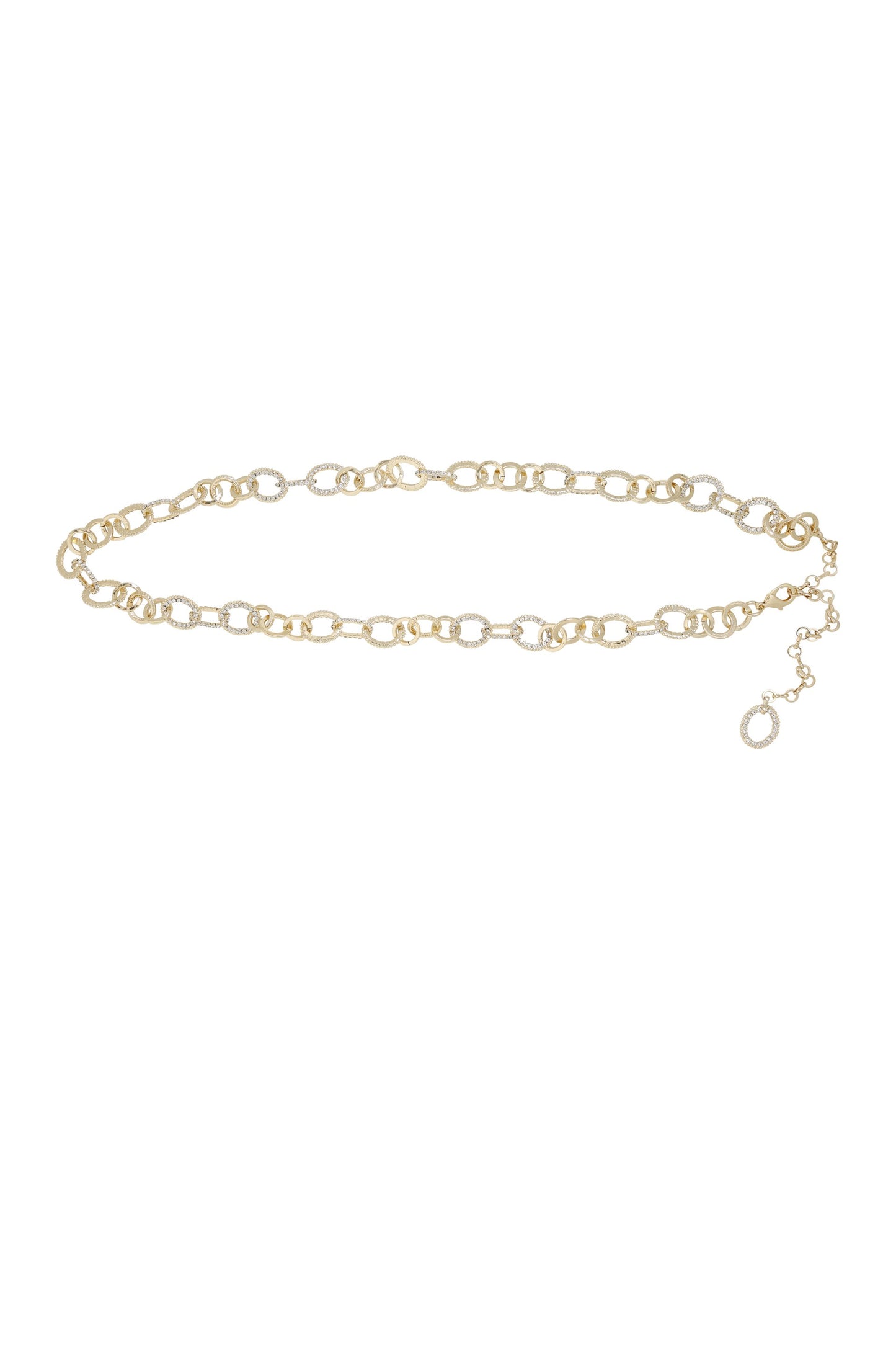 Crystal Link Belt in Clear & Gold on white background