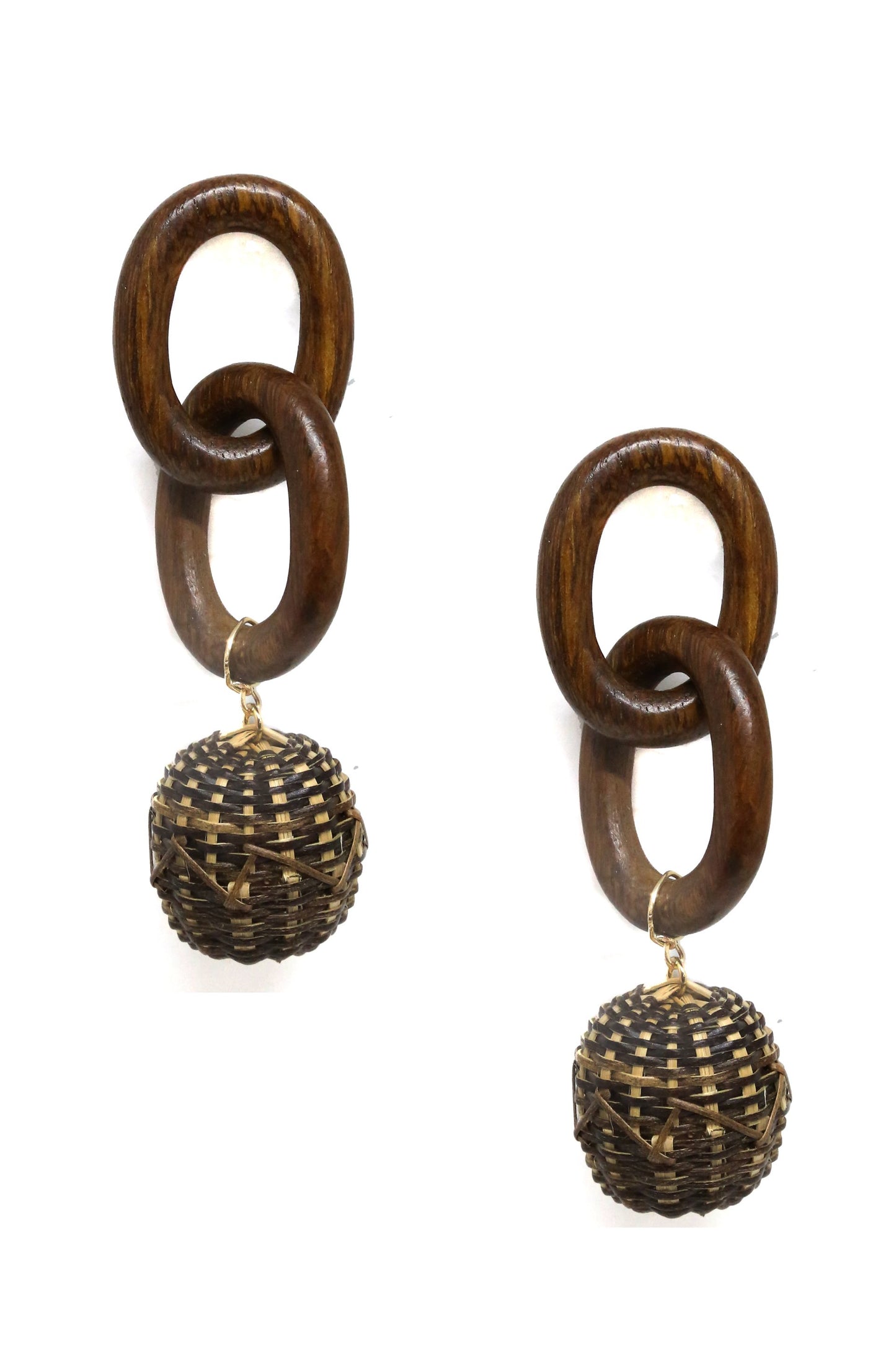 Nature Elements Earring in Wood and Gold on white background