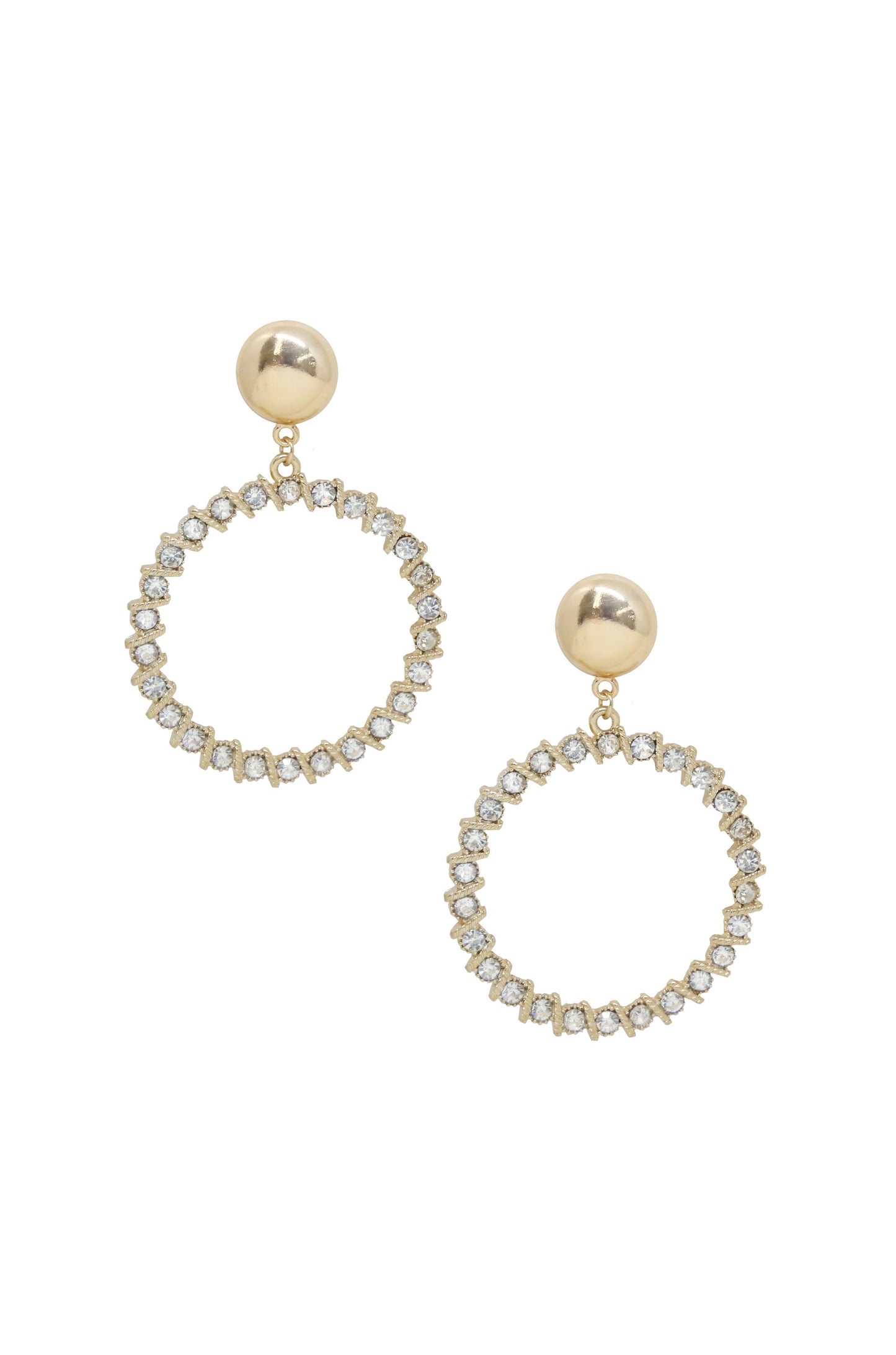 Cyclical Crystal Drop 18k Gold Plated Earrings on white background