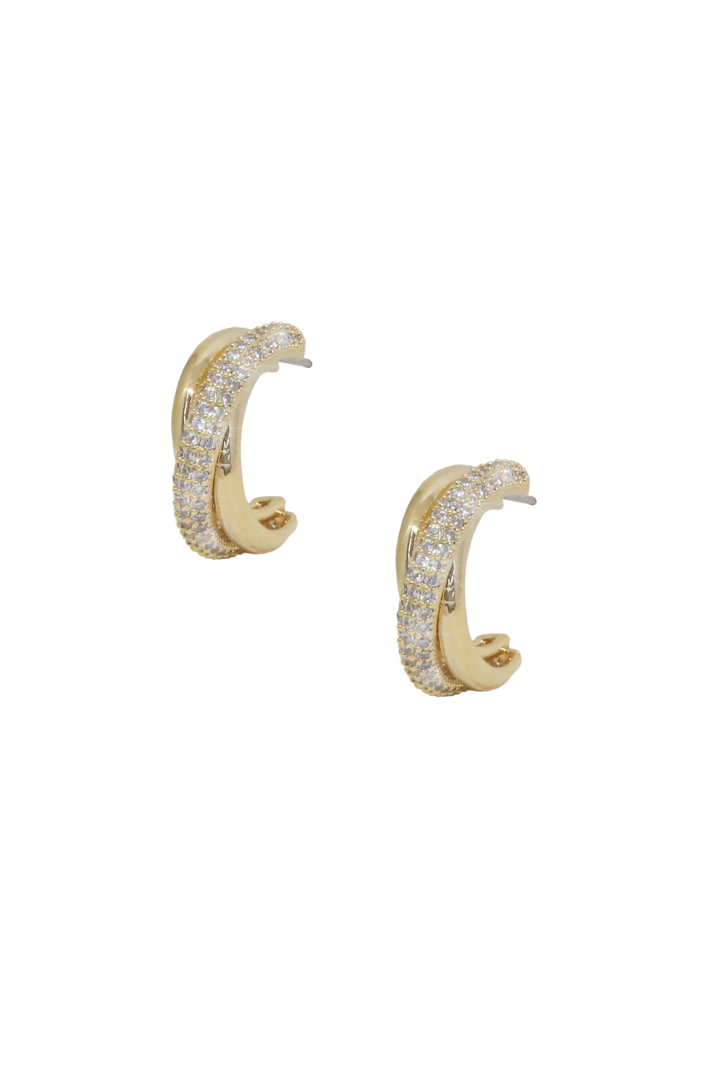 Crystal Intertwined Small Hoop Earrings on white background
