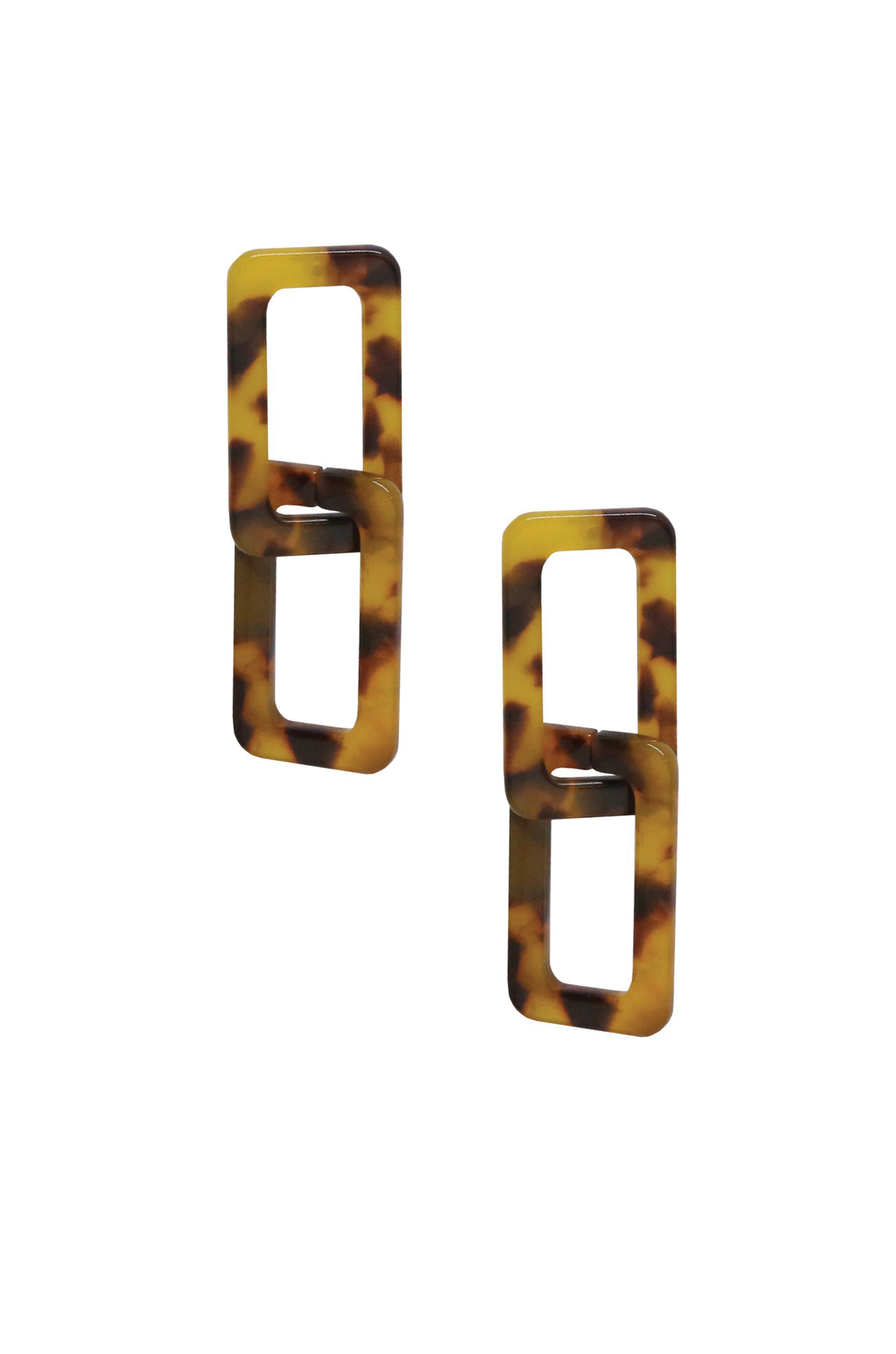 Interlocking Tortoise Resin Rectangle Earrings on white background