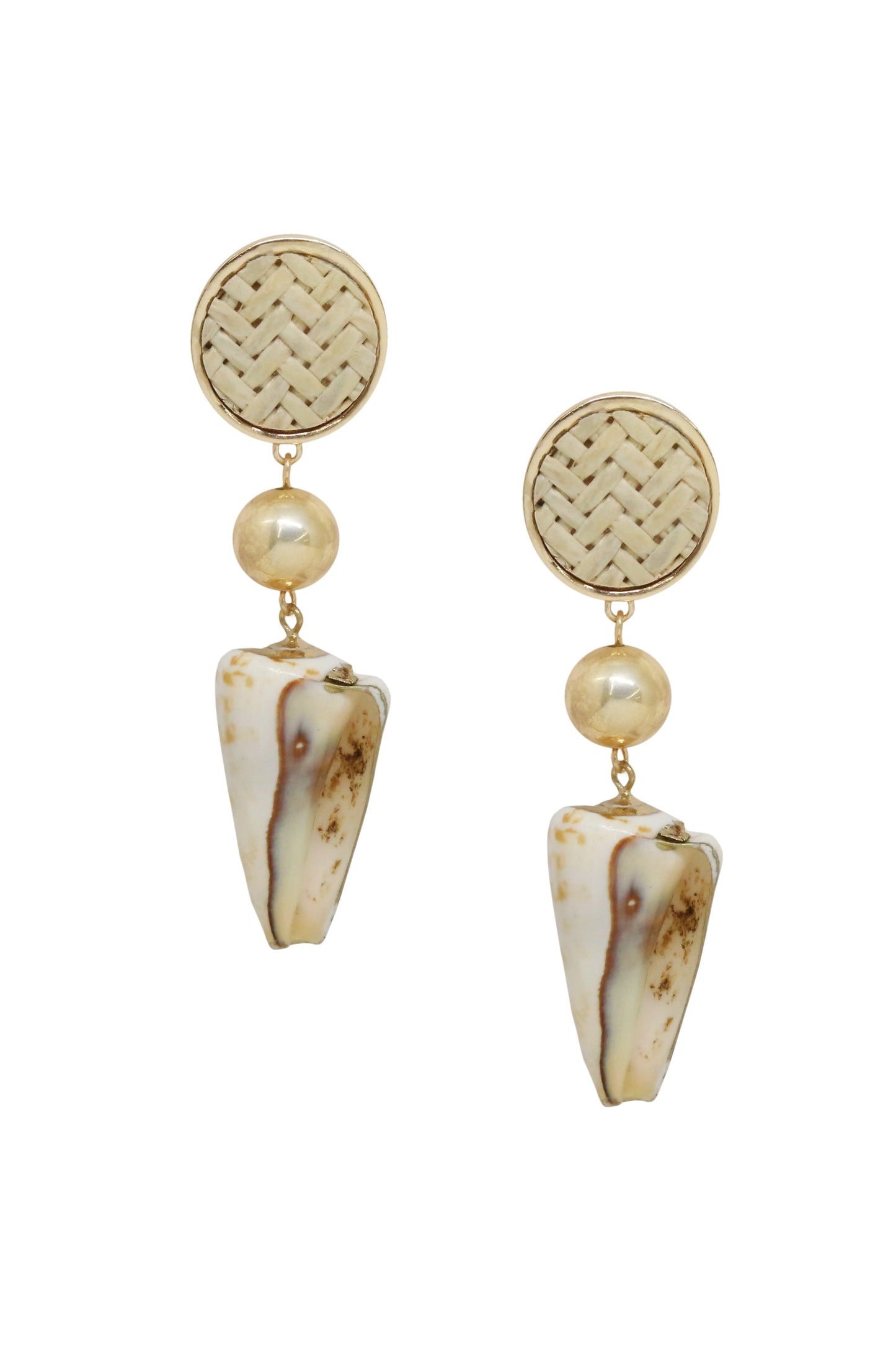Nautical Shell & 18k Gold Plated Dangle Earrings on white background