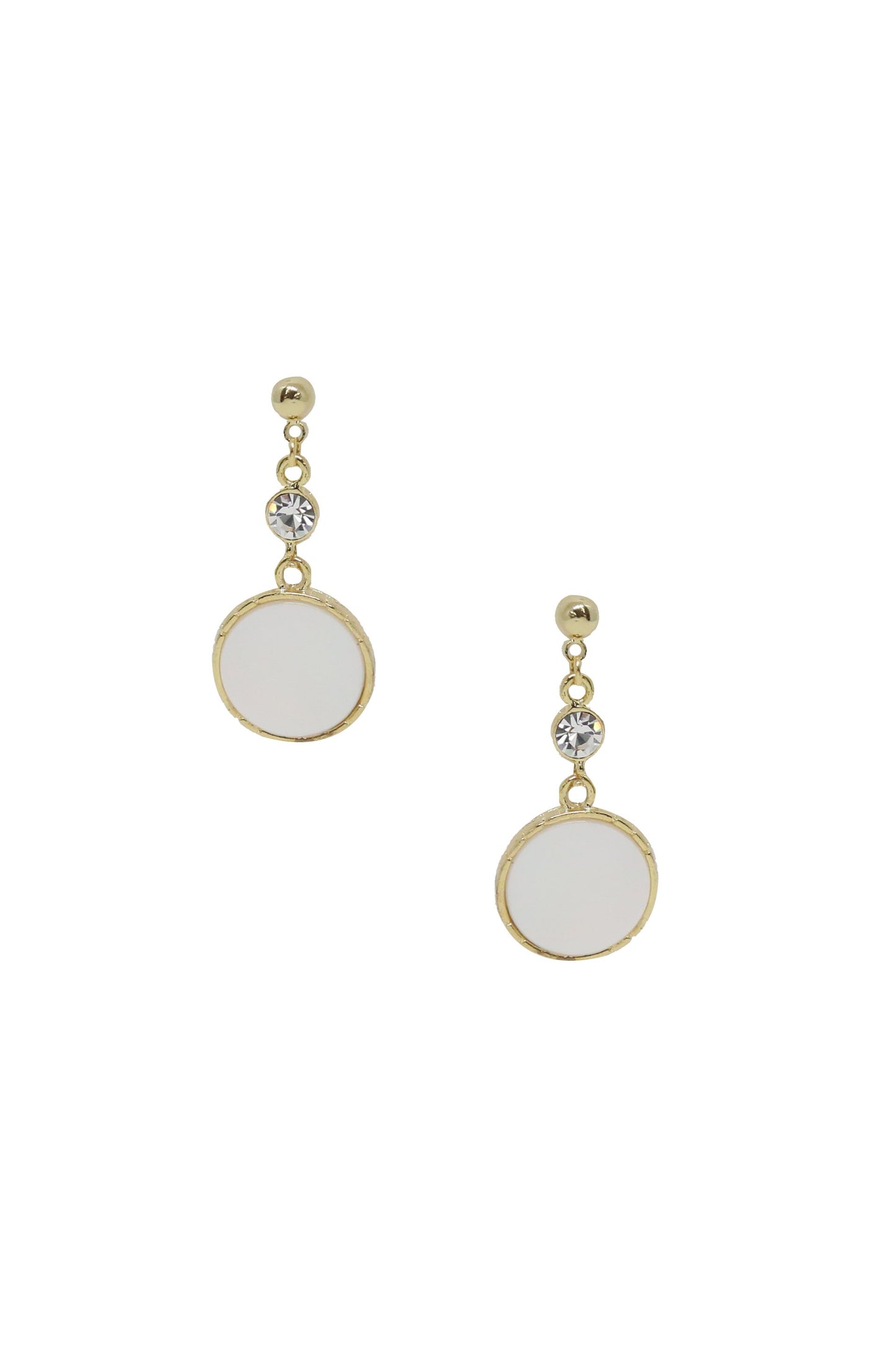 Love by the Moon White Drop 18k Gold Plated Earrings on white background