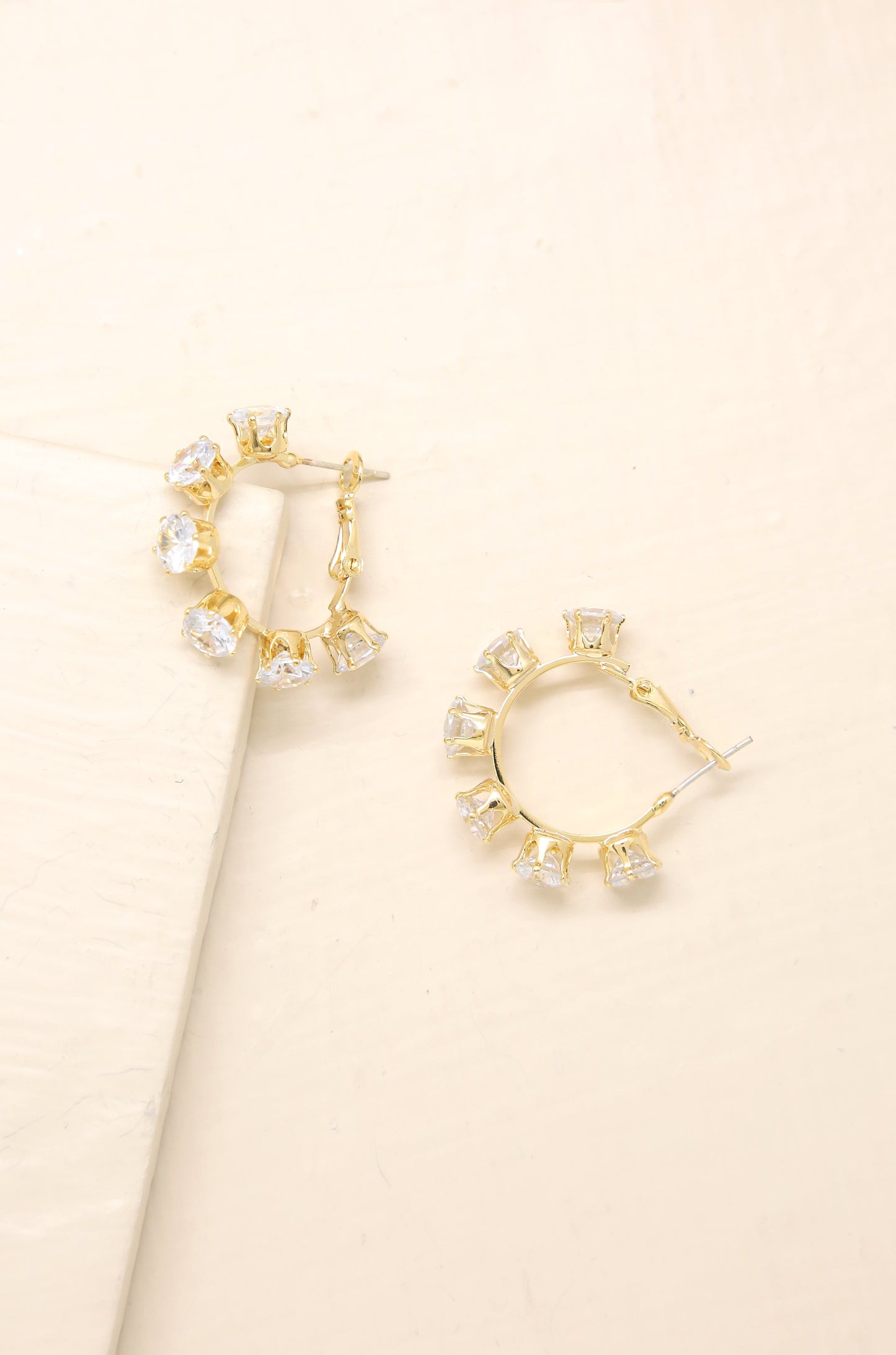 Crystal Cup 18k Gold Plated Hoop Earrings on slate background