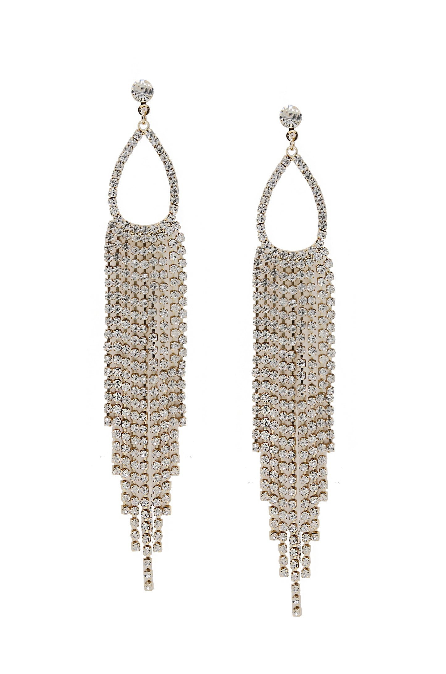 Long Teardrop Crystal Chandelier 18k Gold Plated Earrings on white background