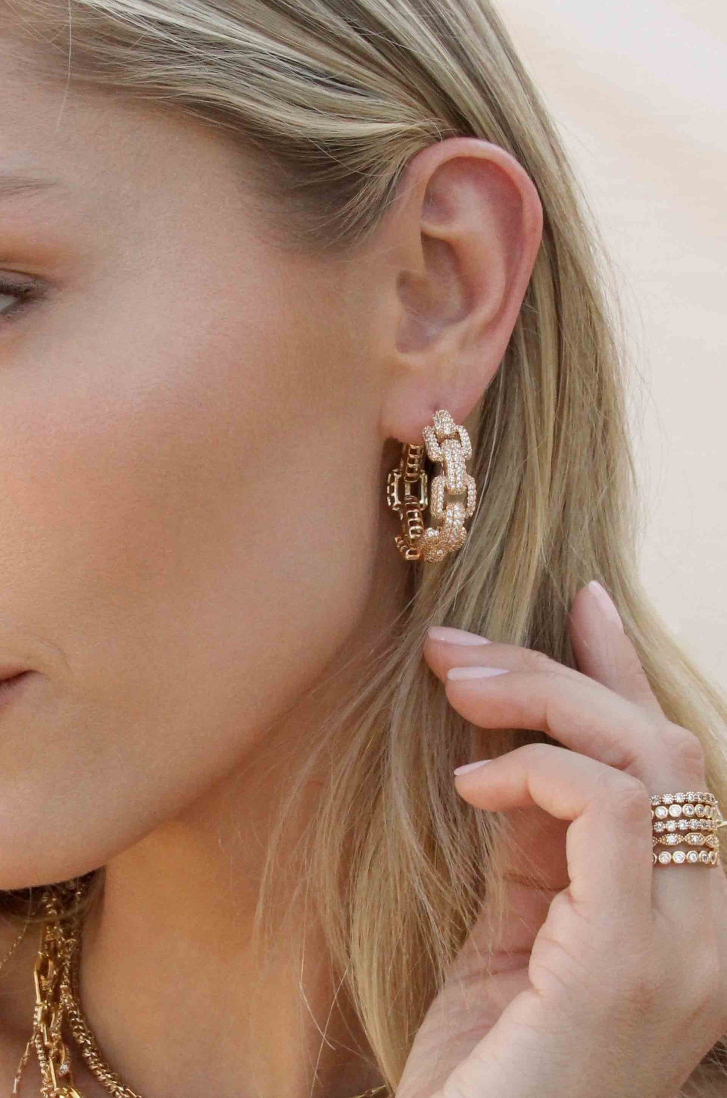 Crystal Chain Link Hoops on model