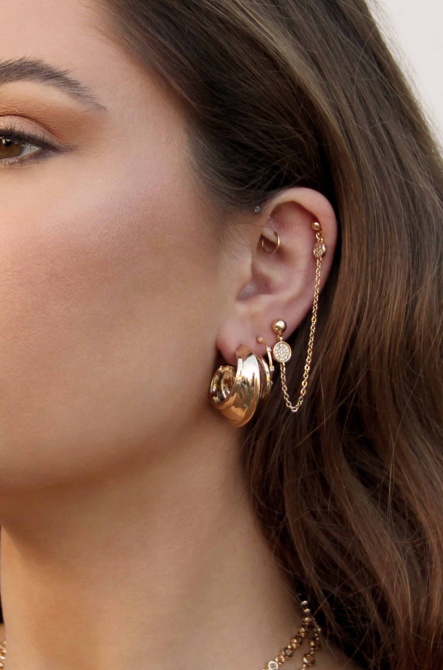 Simple Crescent Earrings on model 4