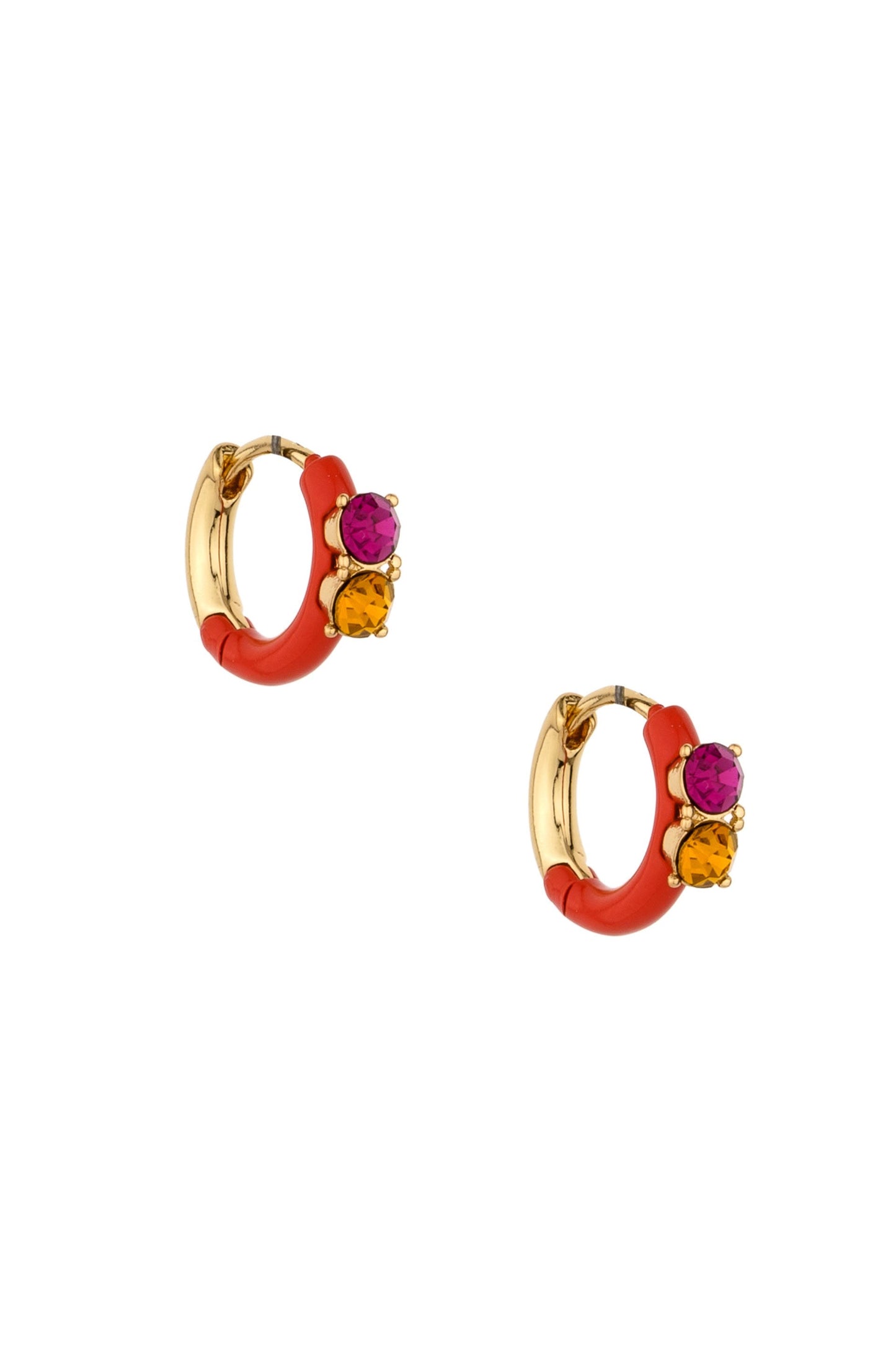 Party Time 18k Gold Plated, Resin, and Rhinestone Huggies on white- front