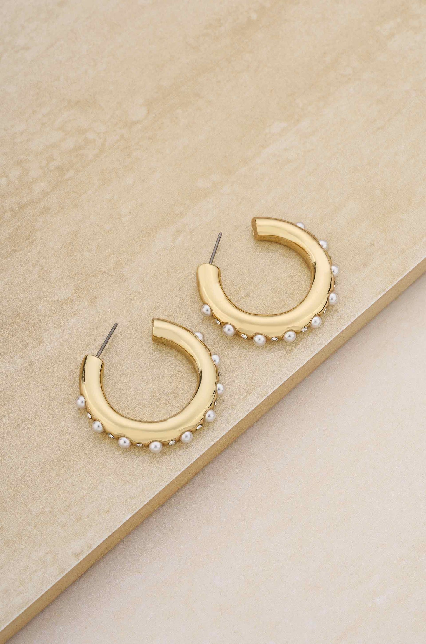 Celeste 18k Gold Plated Hoops on slate