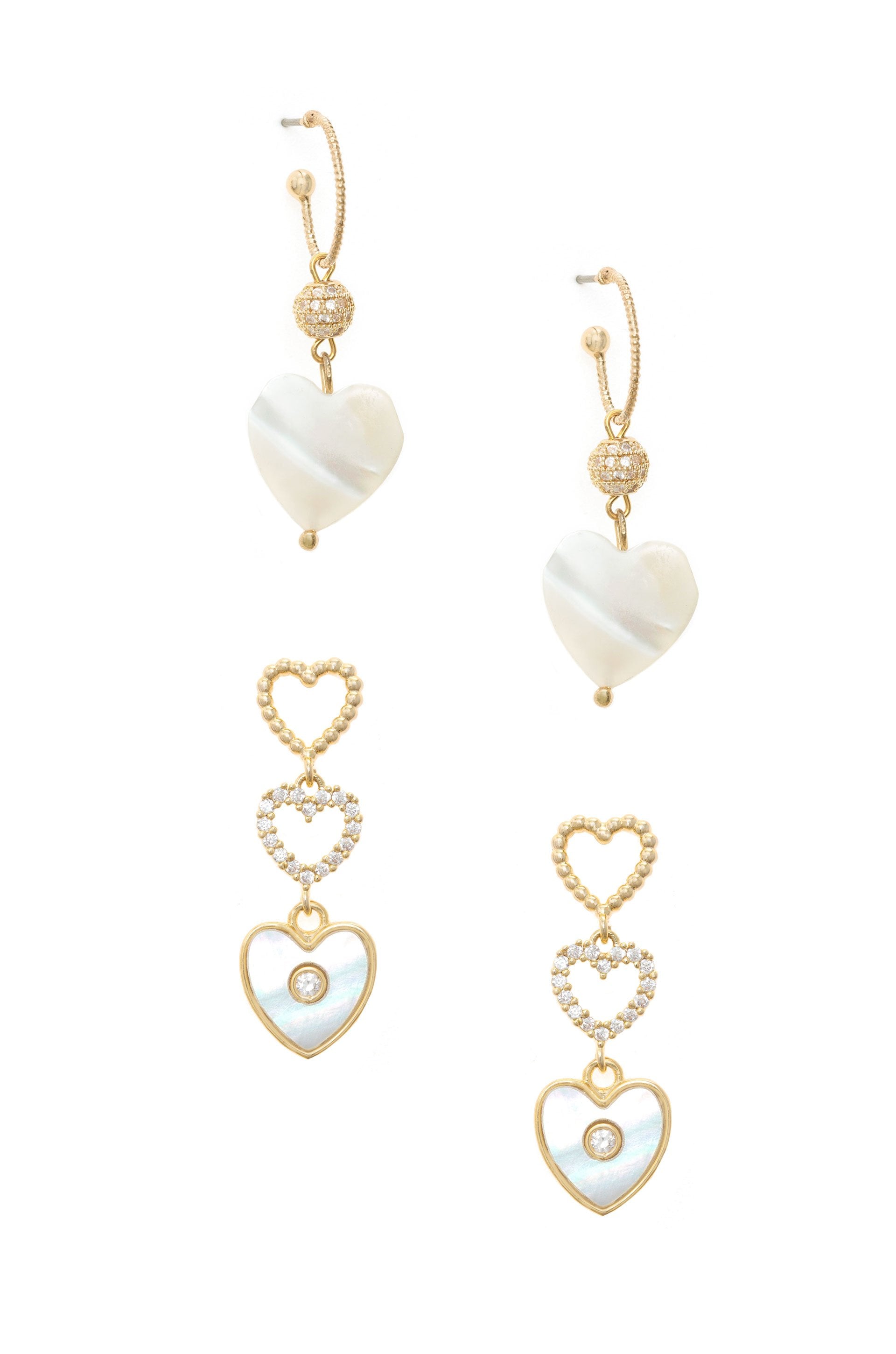 Mother of Pearl Heart 18k Gold Plated Earring Set – Ettika