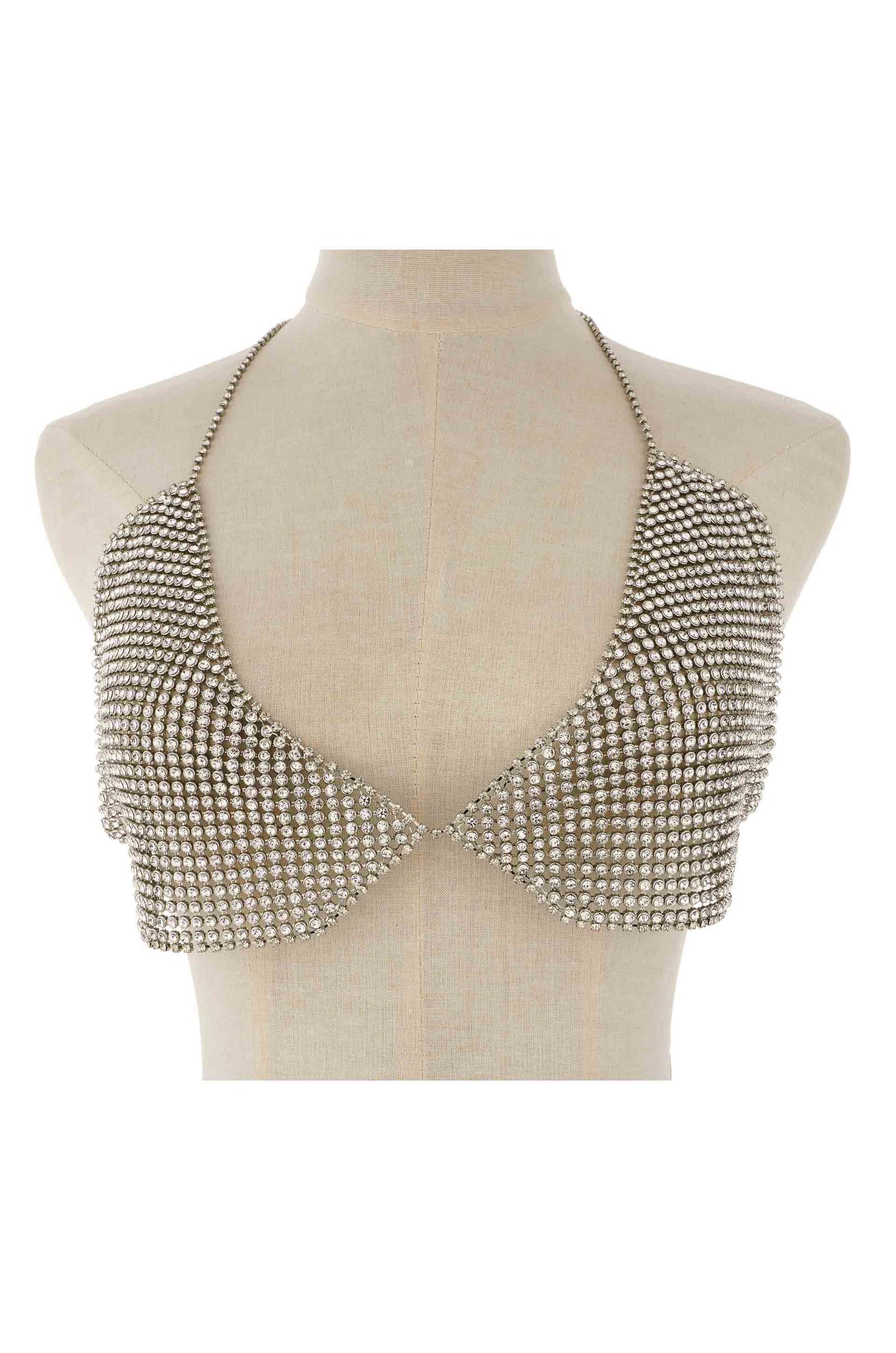 Limelight Crystal and Rhodium Bikini Top Body Chain