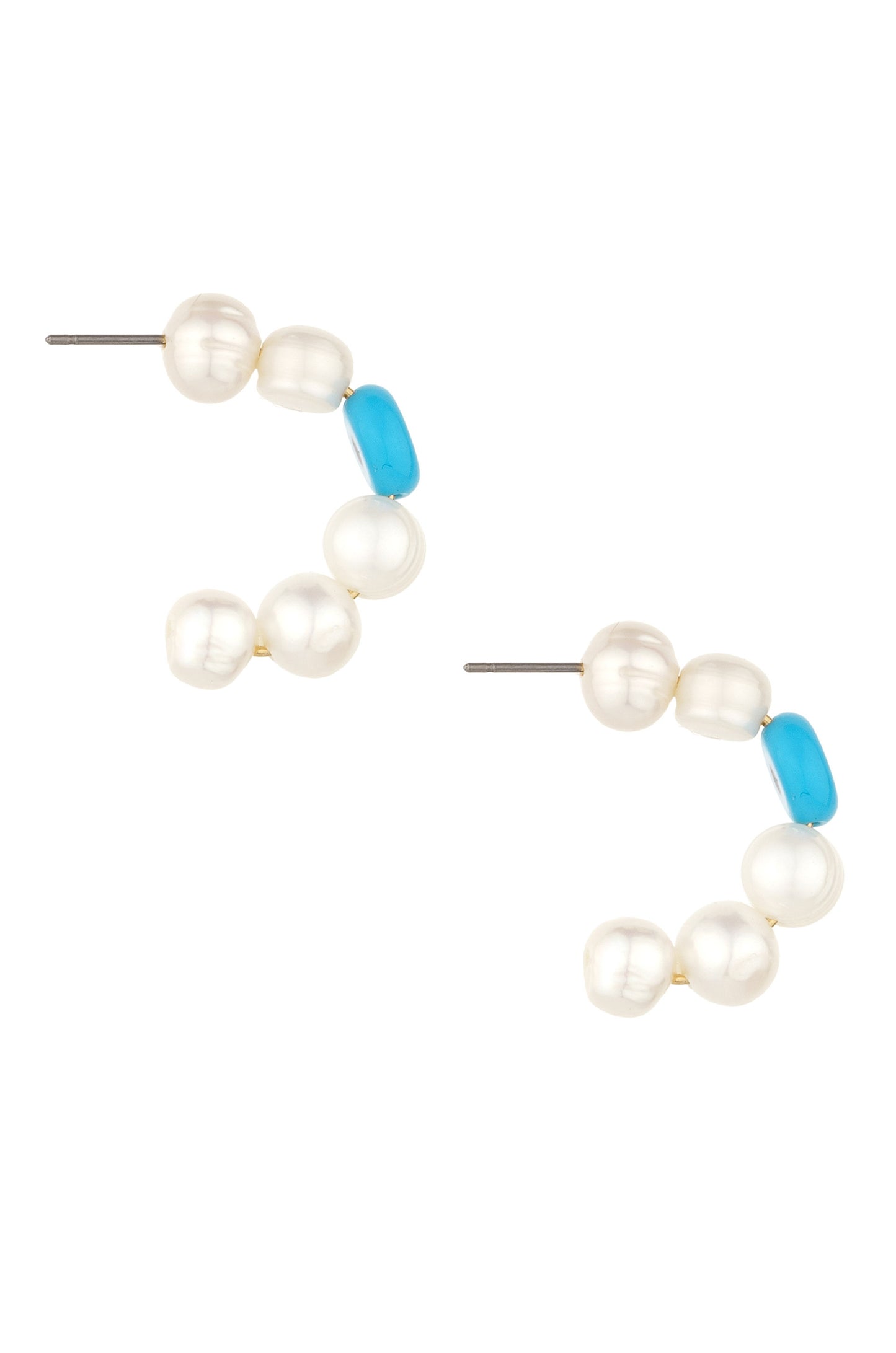 Evil Eye and Pearl Hoop 18k Gold Plated Earrings on hwite side view