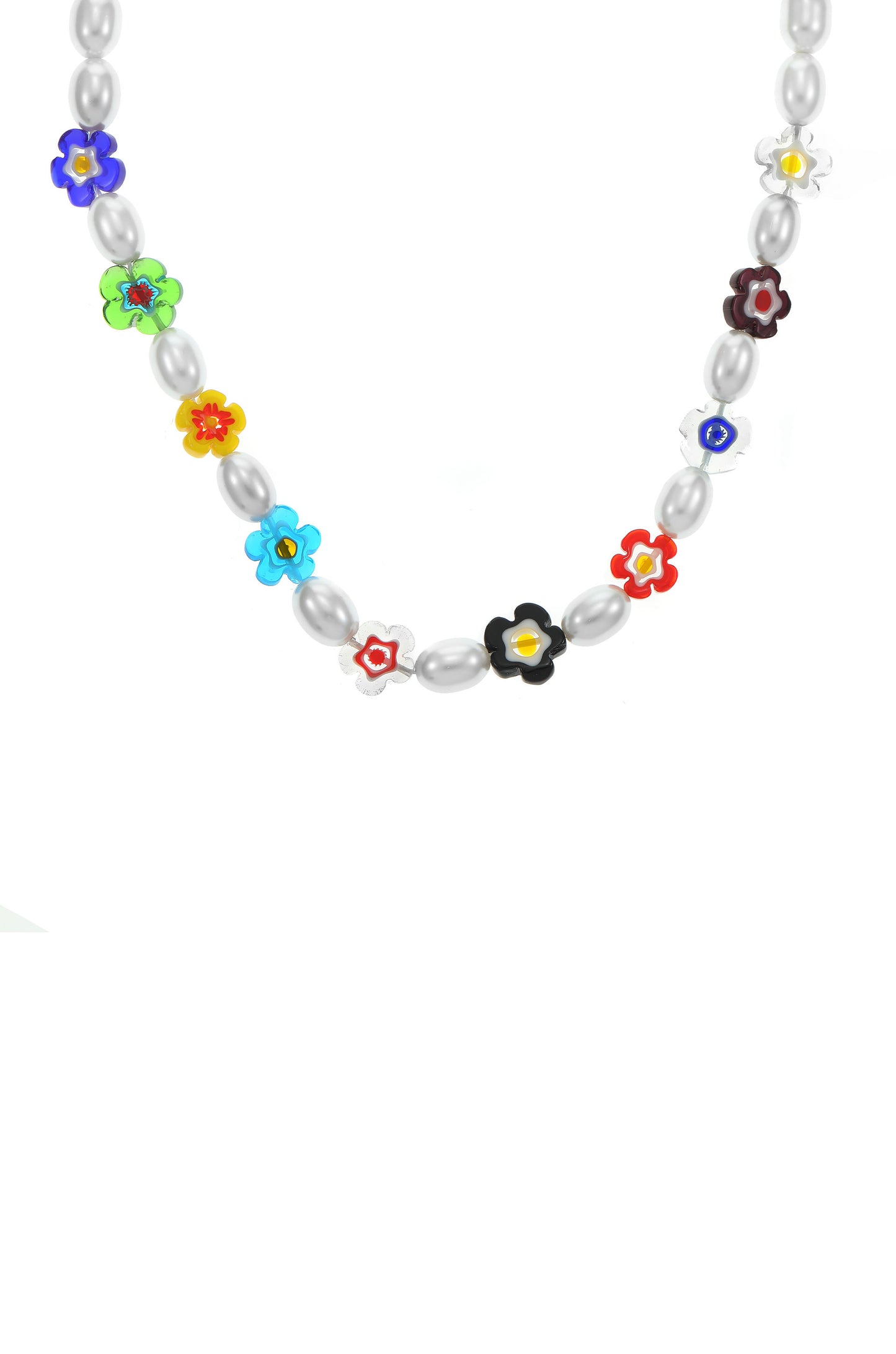 Millennia Rising Pearl and Flower Beaded 18k Gold Plated Necklace on white close