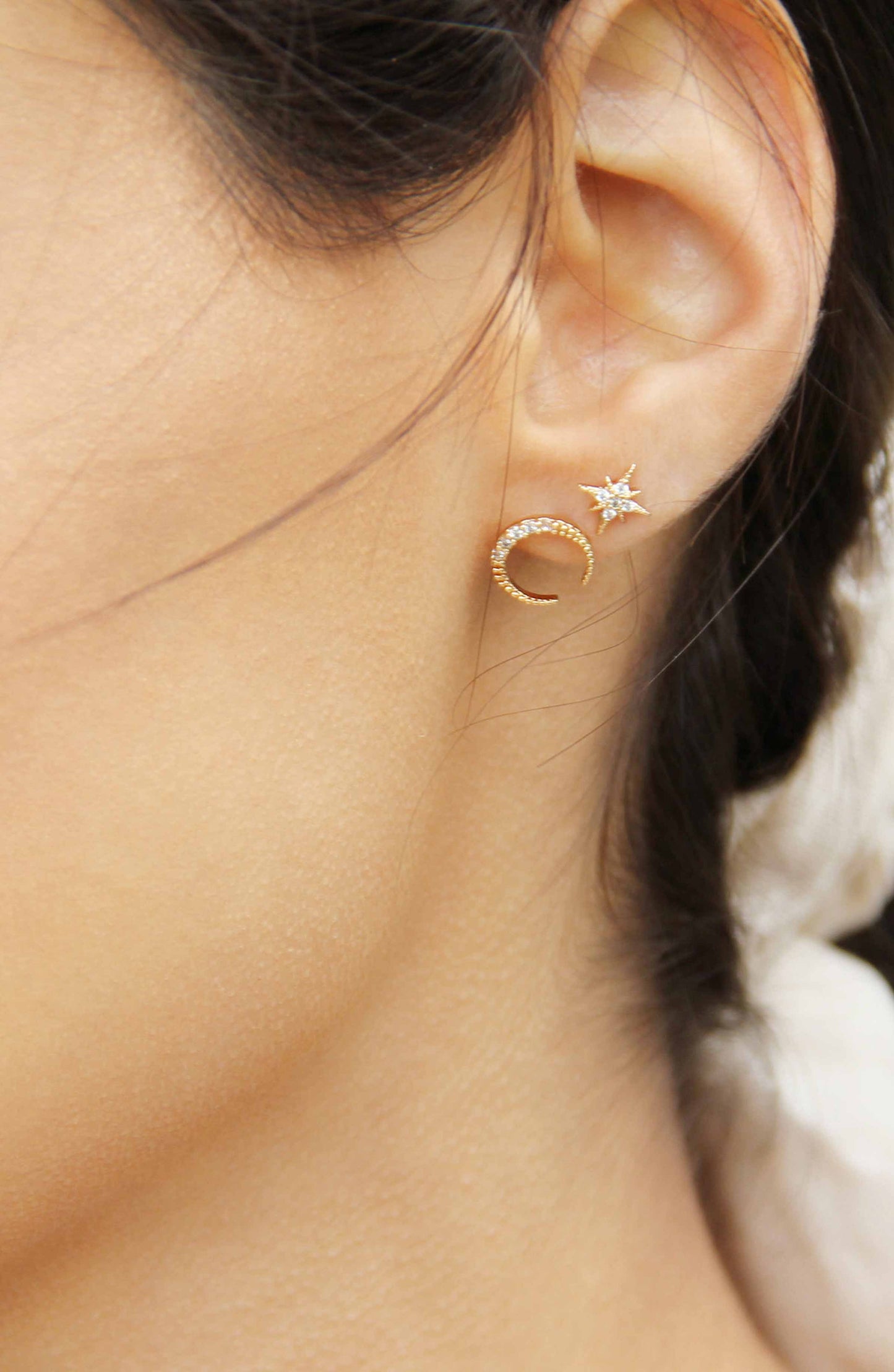 An Added Touch Crystal Mini 18k Gold Plated Earrings on model