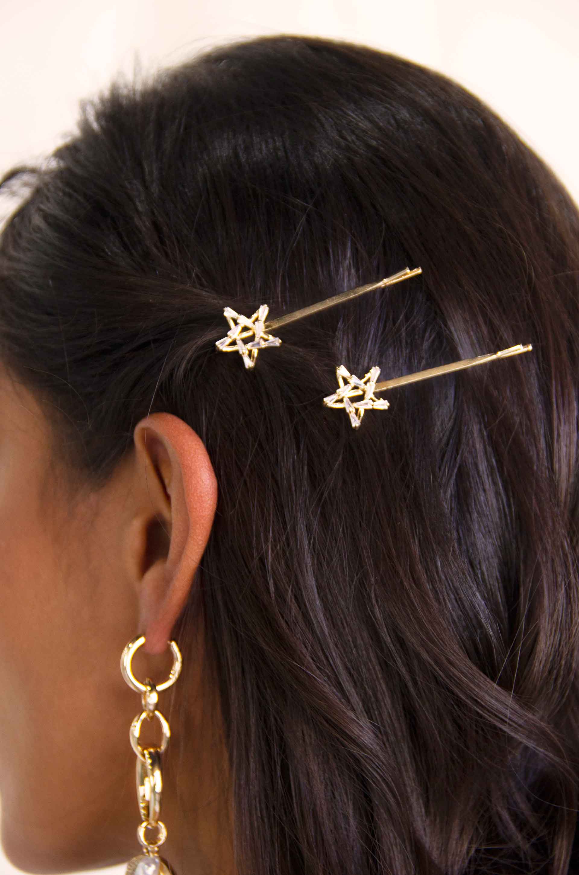 Spell Casting Crystal and Pearl Hair Pins on a model 2