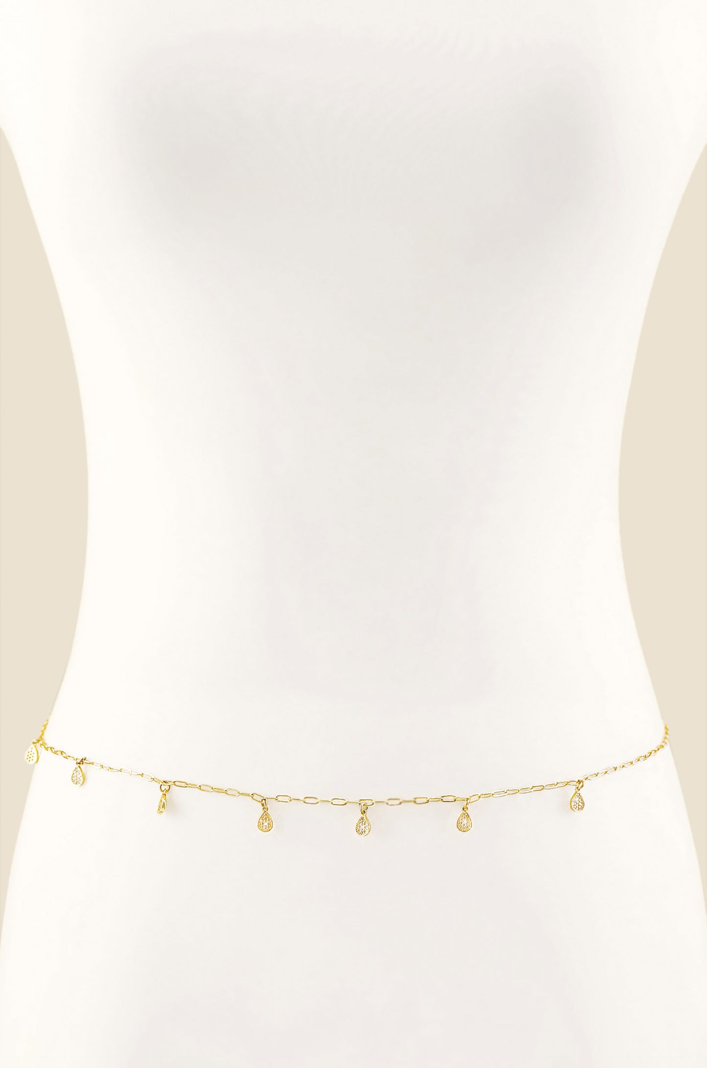Delicate Crystal Droplet Gold Body Chain front