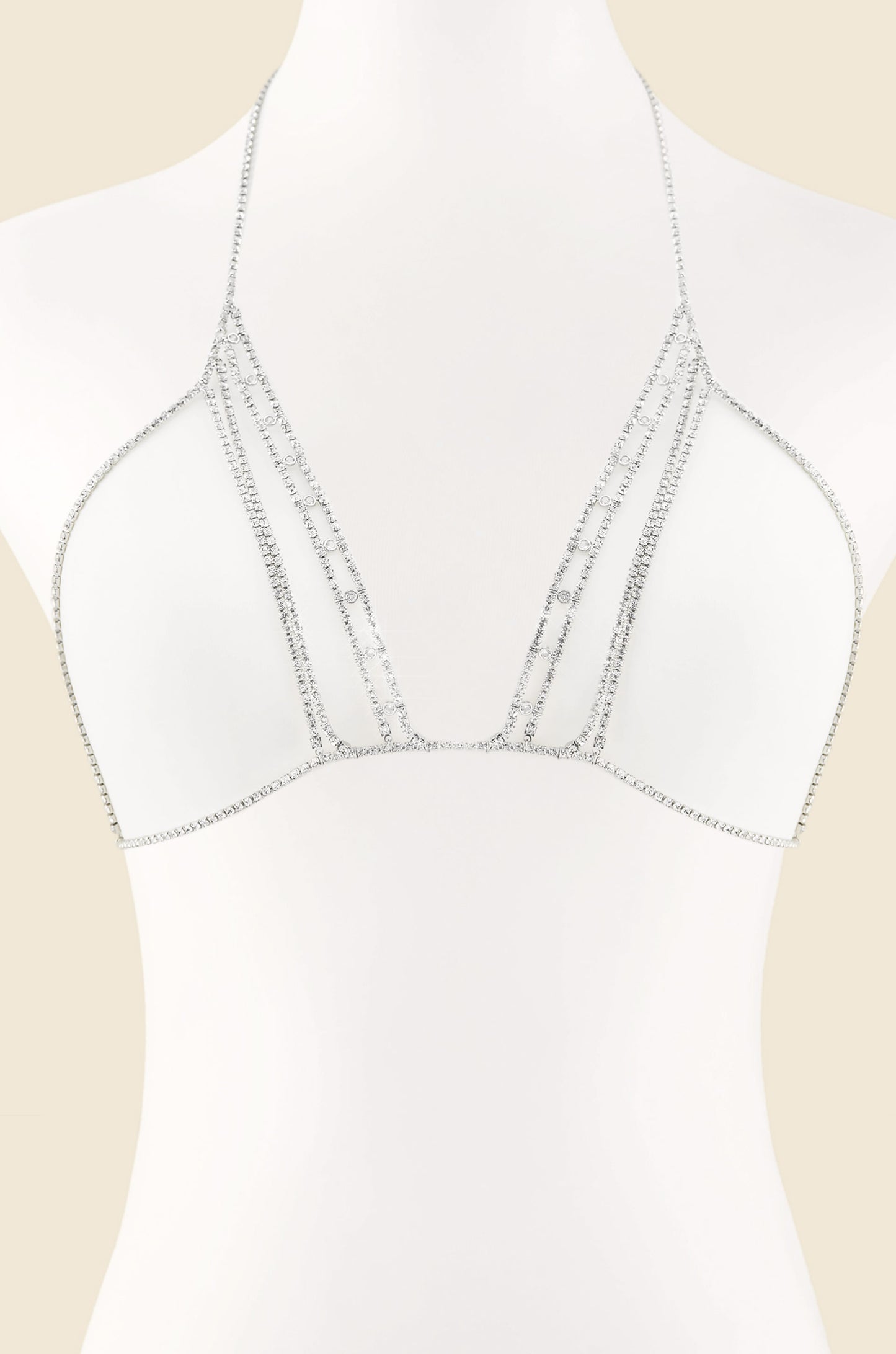 Cancun Calling Rhodium and Crystal Body Chain front