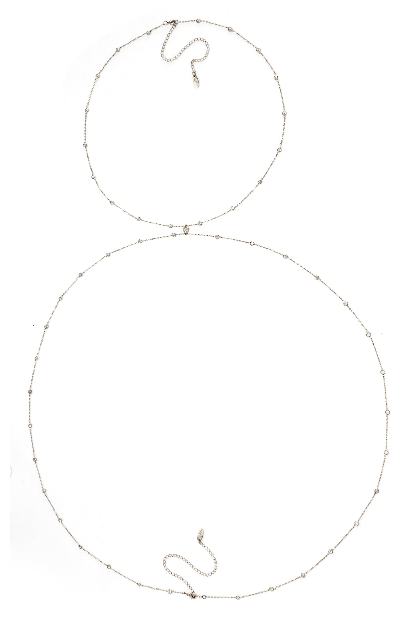 Simple Crystal X Body Chain in Rhodium on white 2
