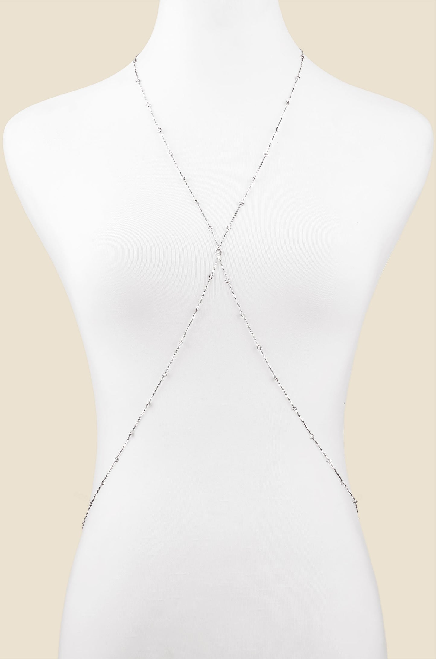 Simple Crystal X Body Chain Rhodium Plated