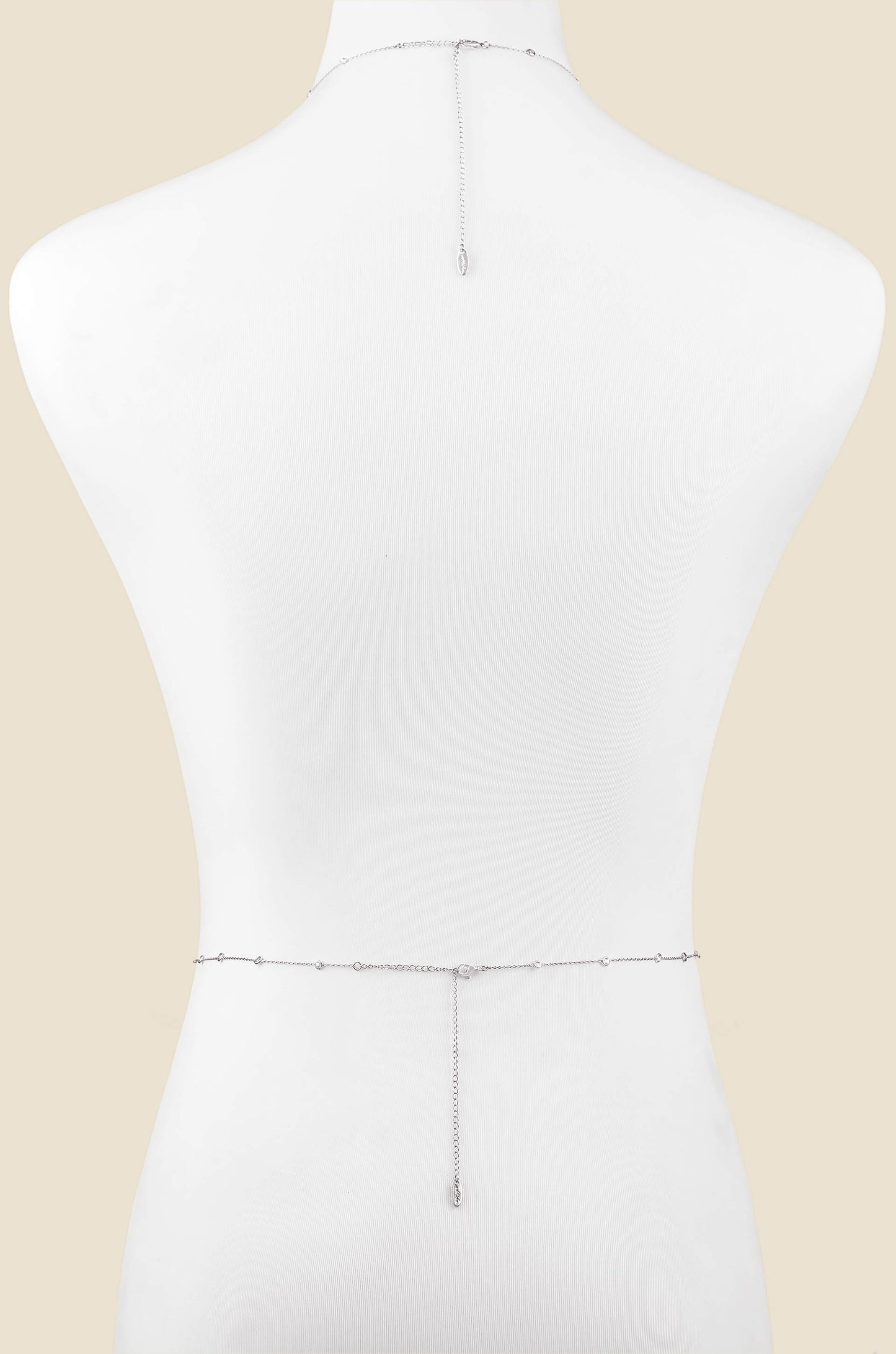 Simple Crystal X Body Chain Rhodium Plated back
