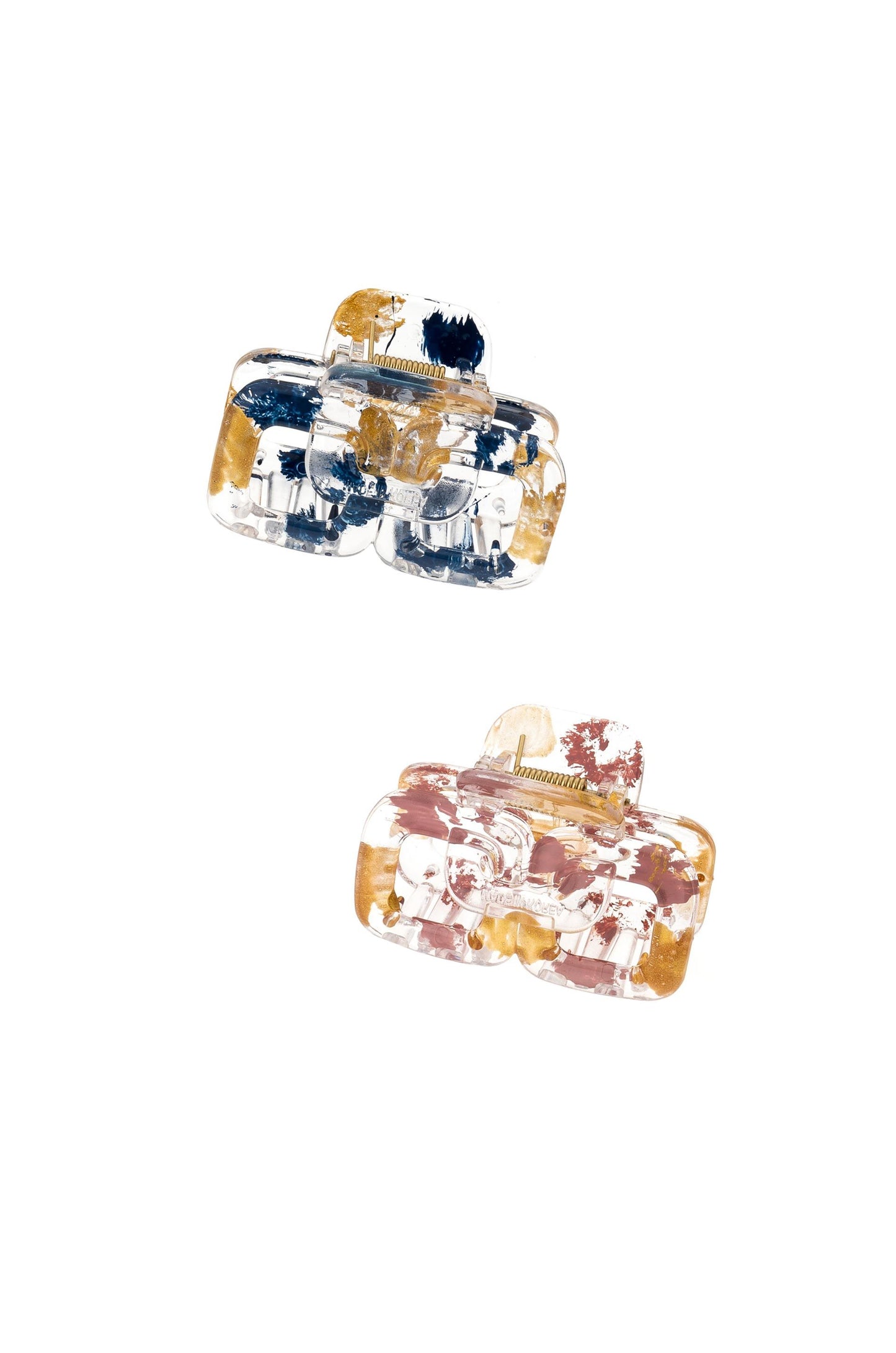 Golden Flecked Clear Hair Claw Set on white