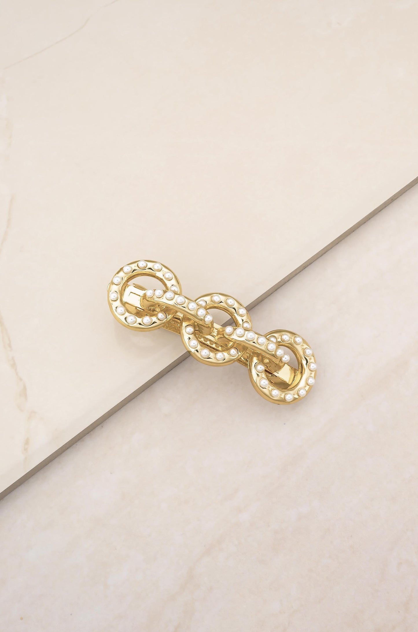 Triple Disc Pearl Barrette on slate
