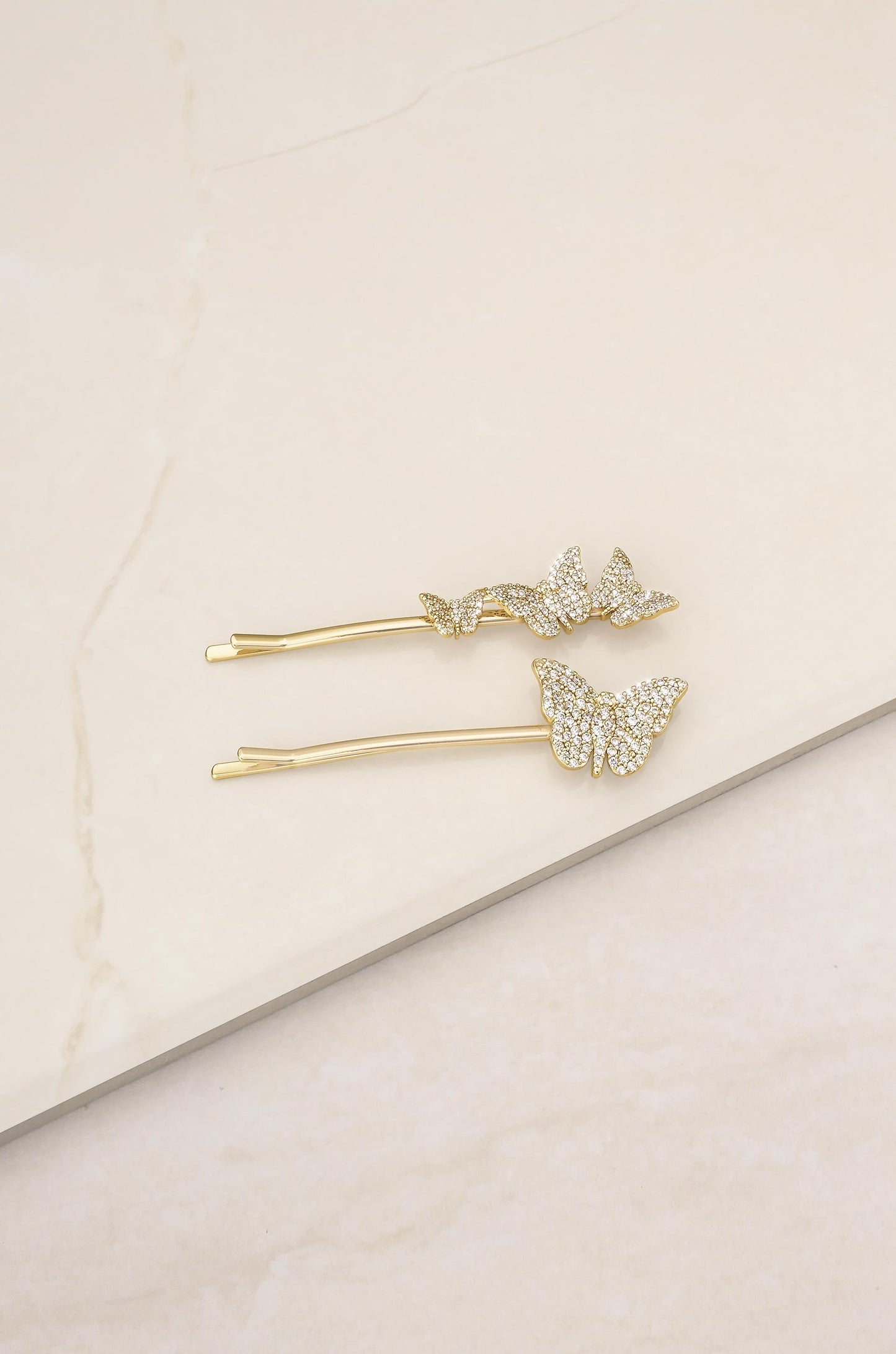 Sparkle Butterfly Hair Pin Set on slate