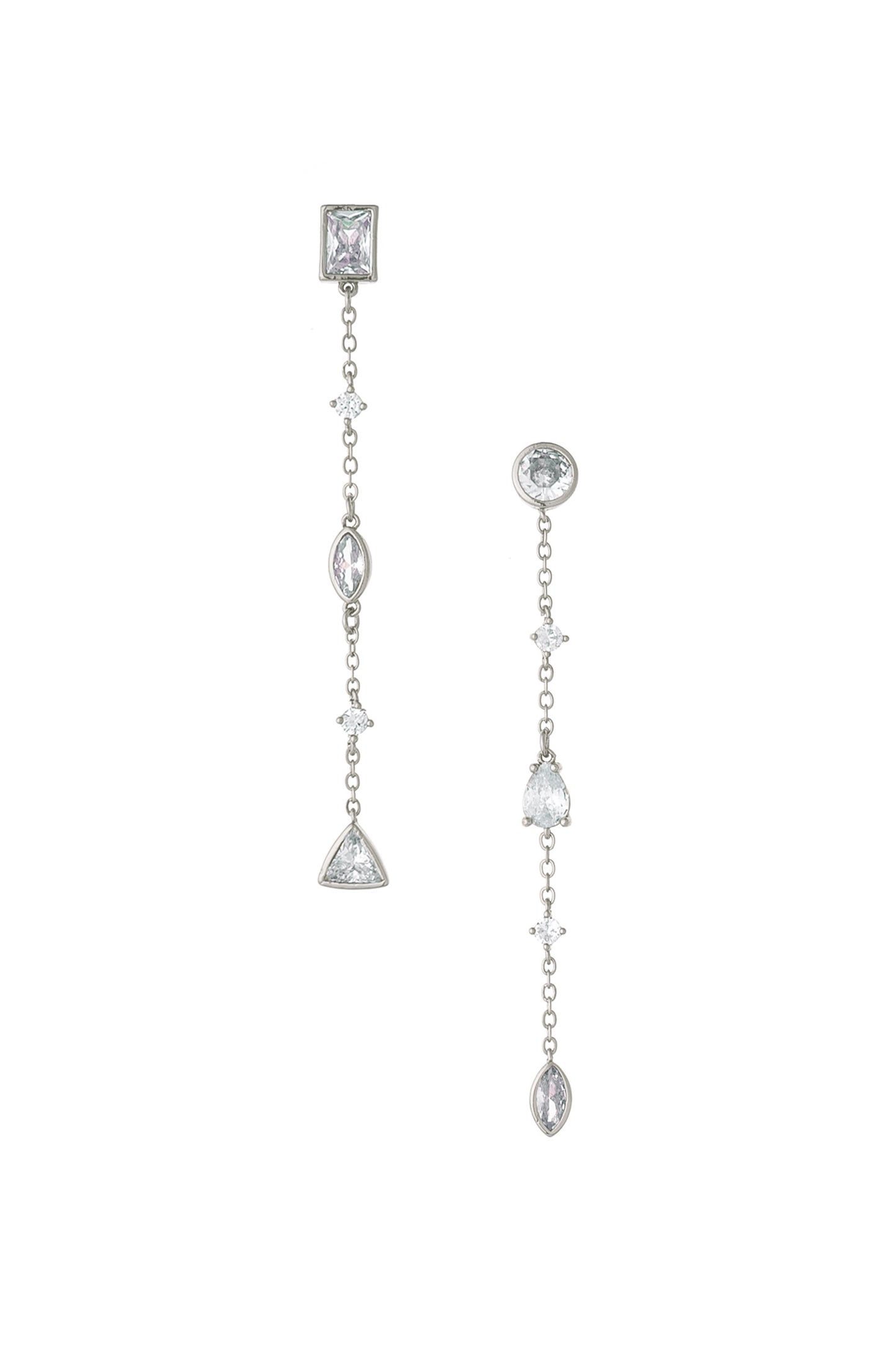 Shapely Crystal Dangle Earrings in rhodium on white