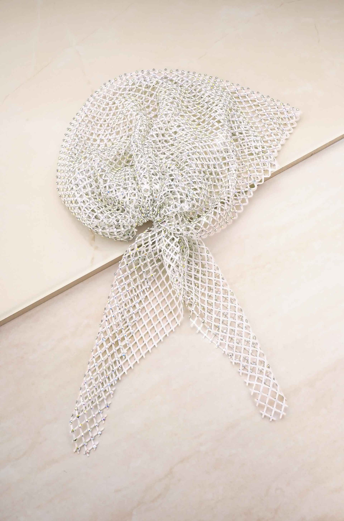 Clear Sparkle Mesh Headpiece on slate