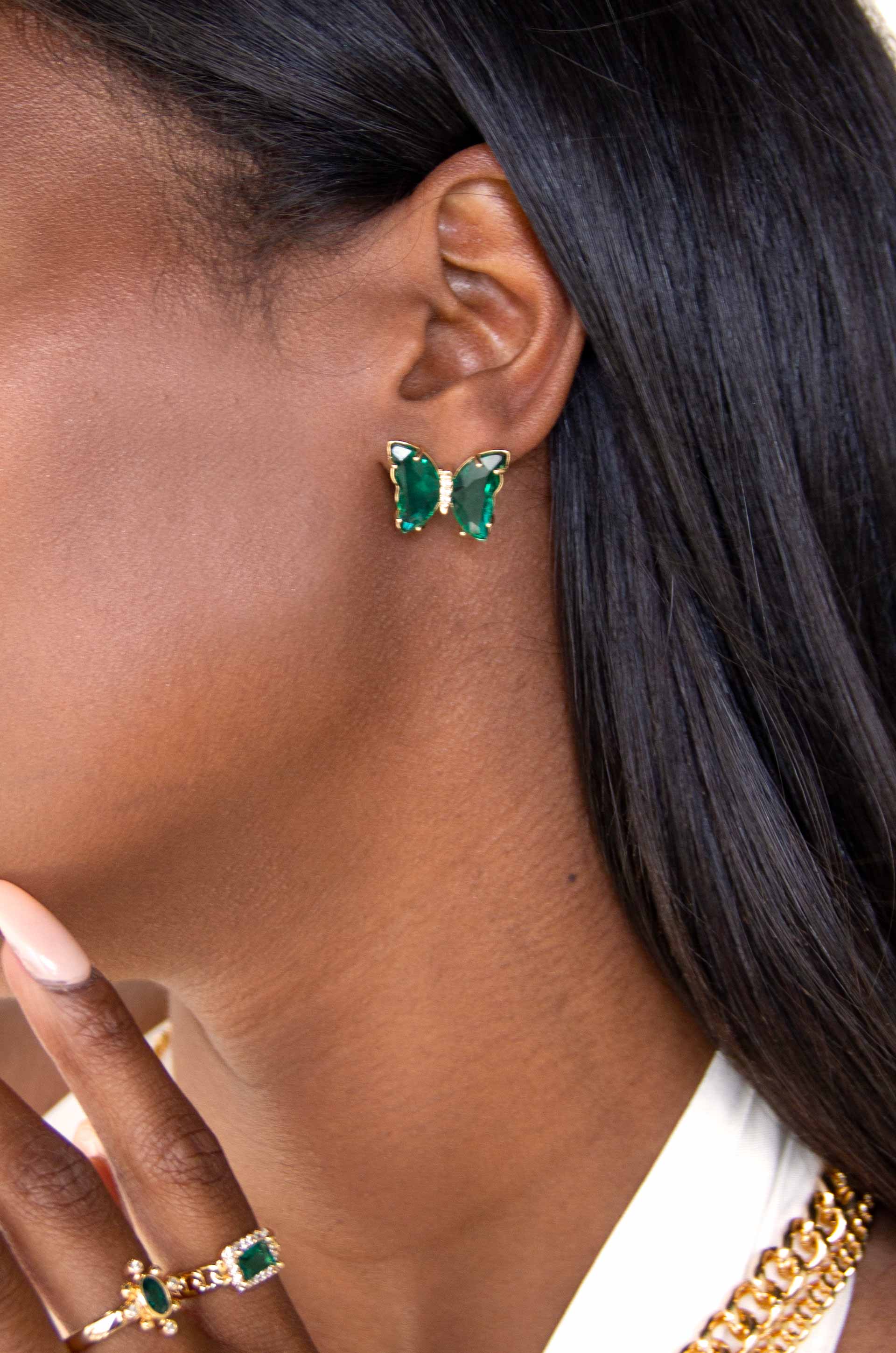 Flutter Away Crystal Earrings on model 2