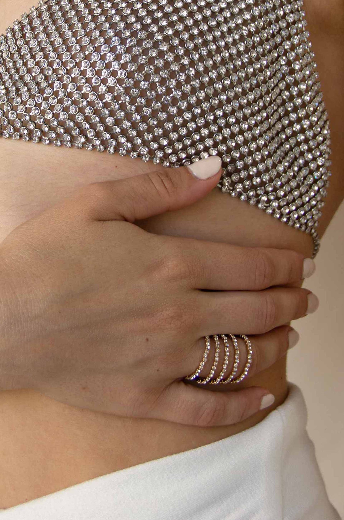 Spiral Down Crystal Ring on model
