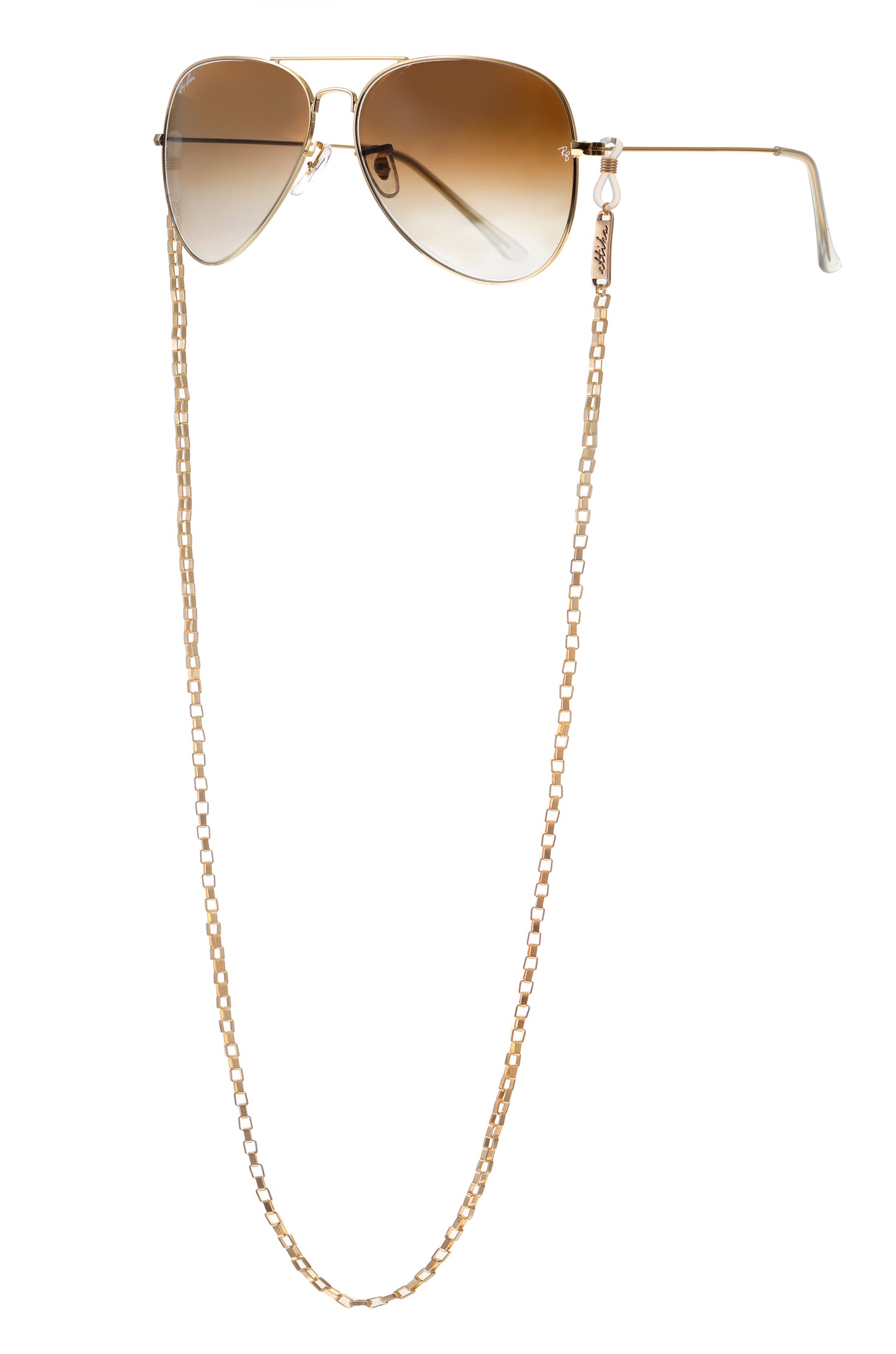 Golden Rays Rectangle Glasses Chain on white