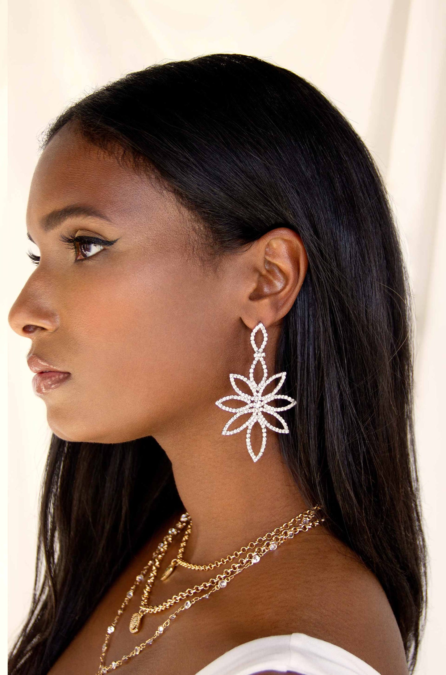 Crystal Bouquet Statement Earrings Clear Crystal with Silver Plating model