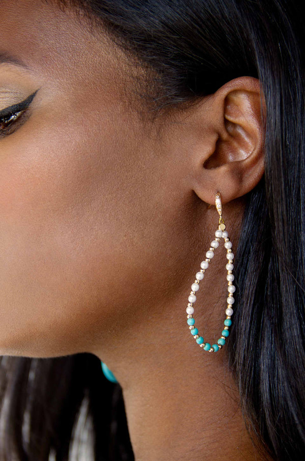 Turquoise and Pearl Teardrop Earrings Second