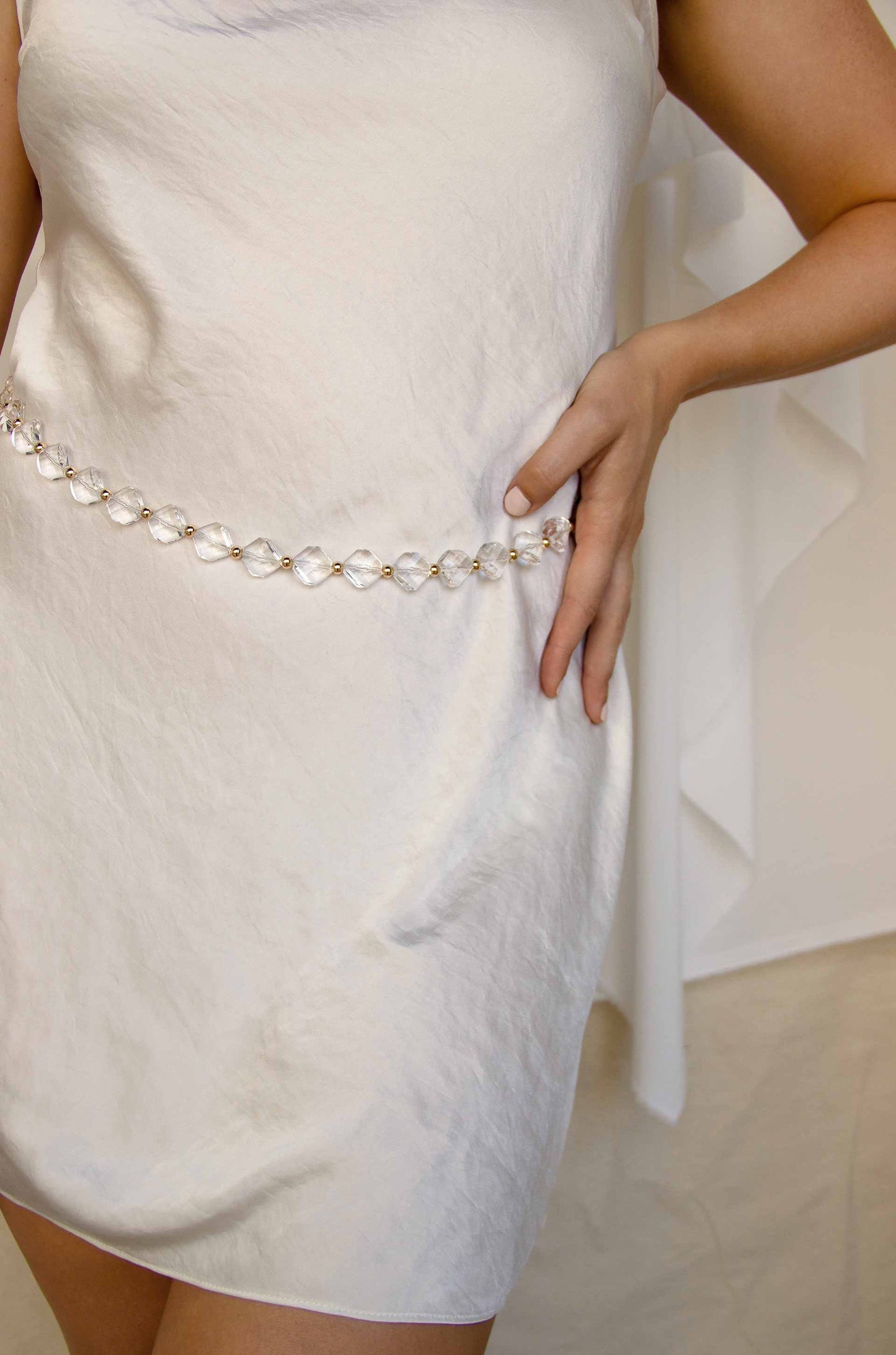 Clear Acrylic Diamond Shape Beaded Belt on a model