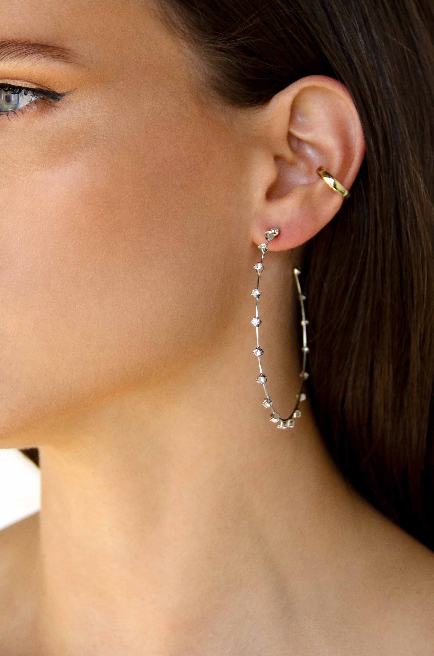 Simple Spark Crystal Hoops Clear Crystal with Rhodium Plating model