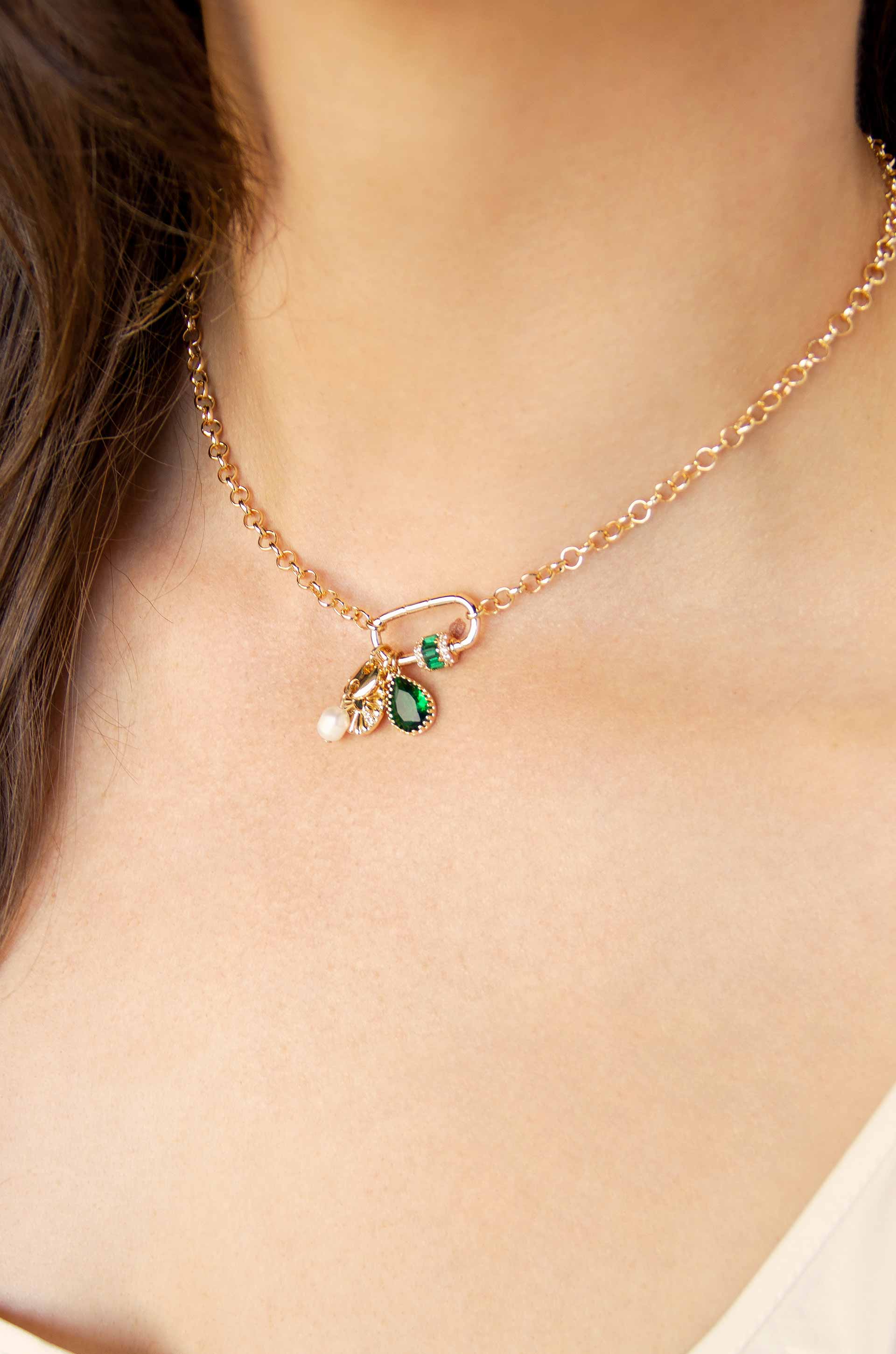 Green Queen Crystal Charm Necklace on model