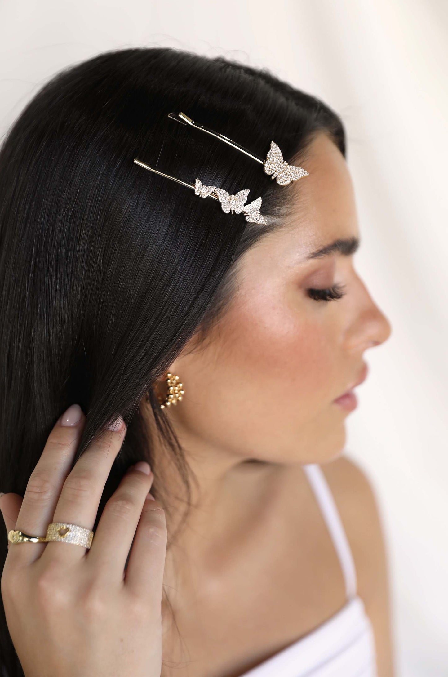Sparkle Butterfly Hair Pin Set on model