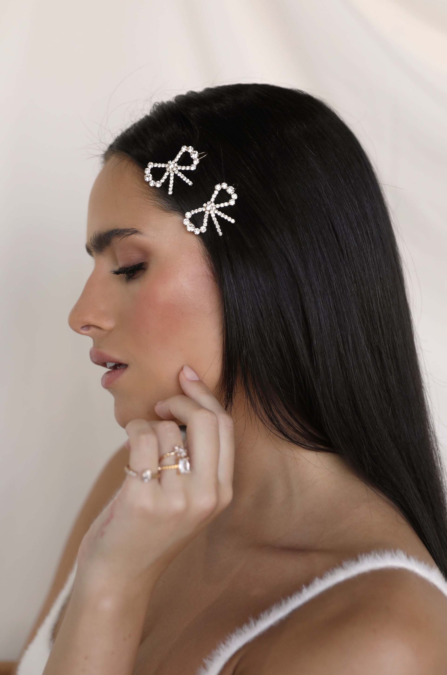 All Wrapped Up Crystal Bow Clip Set on model
