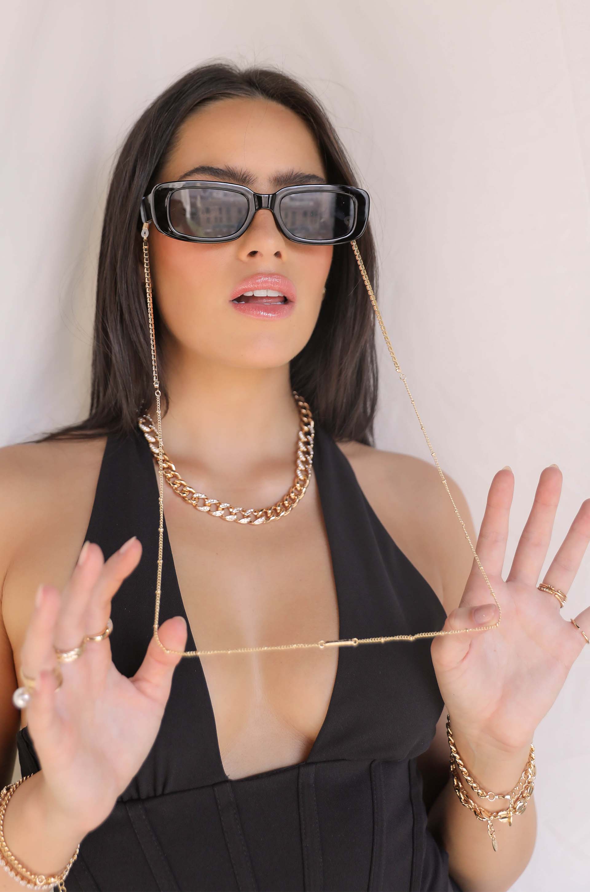 Crystal Shores Glasses Chain on model