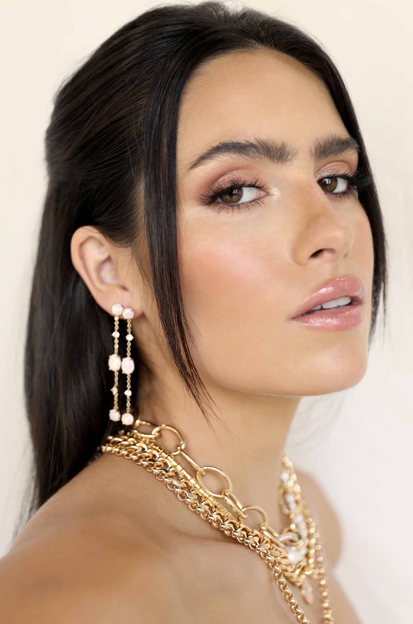 Elegant Opal Sway Dangle Earrings on model 5