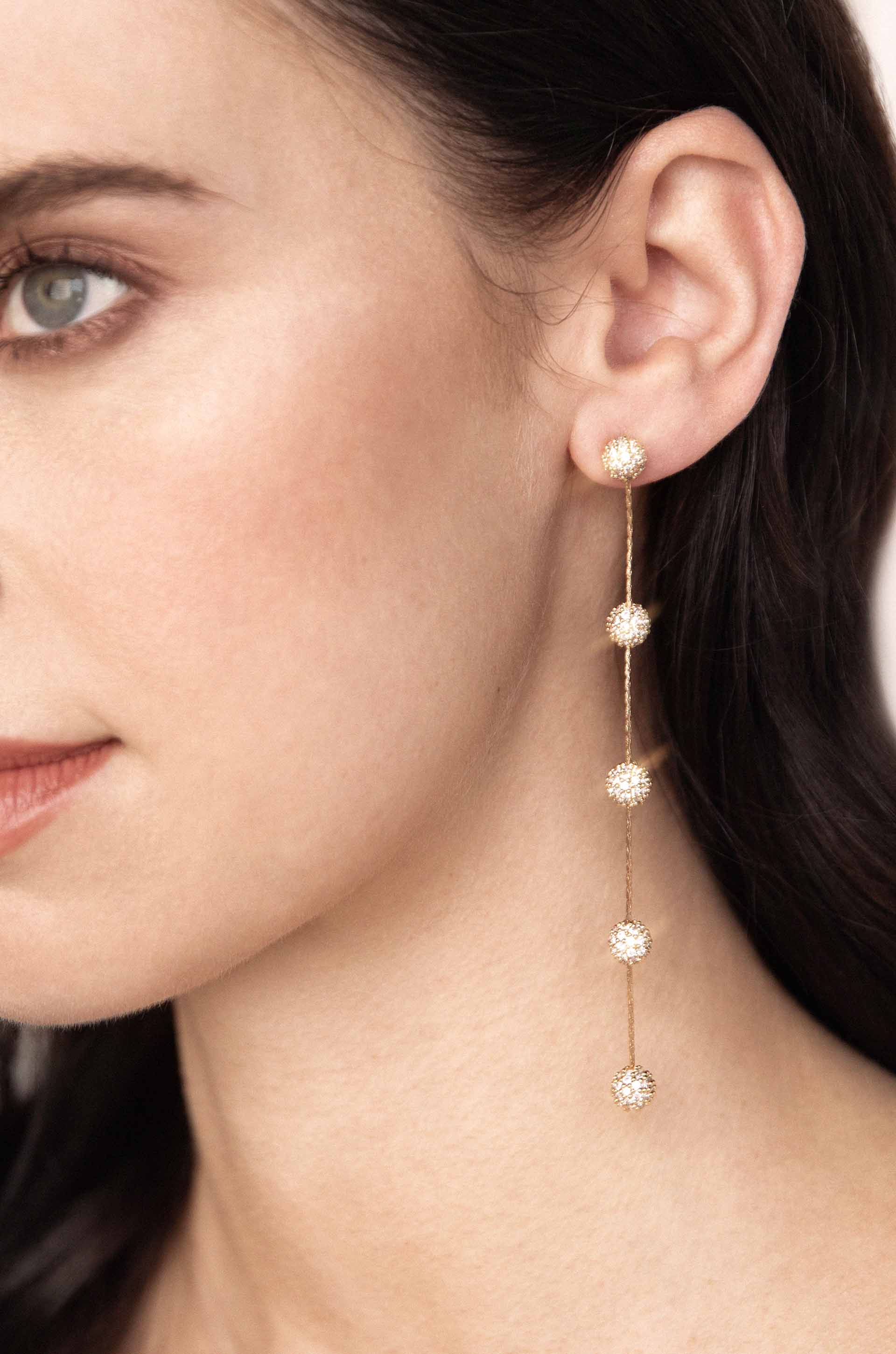 Crystal Ball Drop Earrings on model